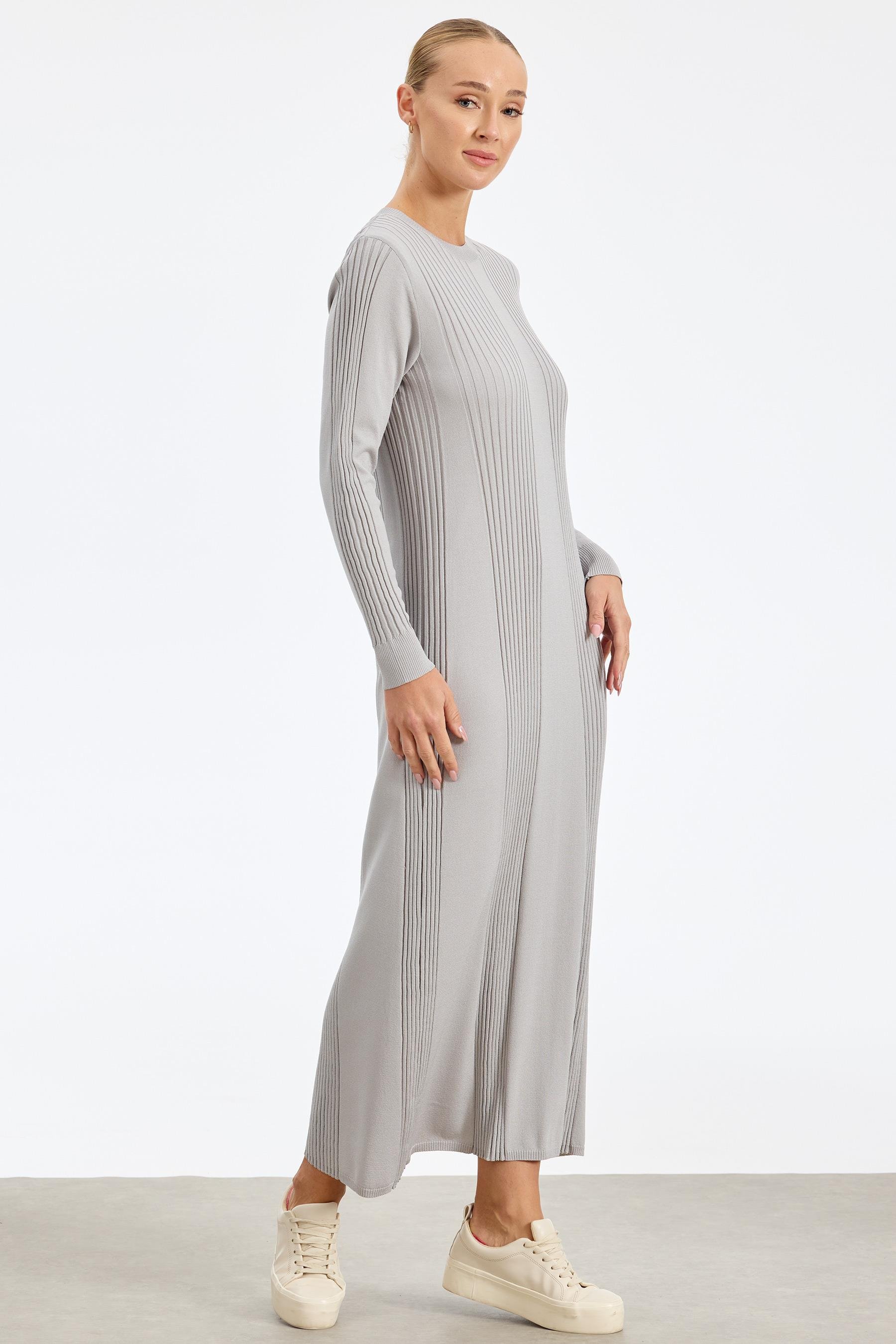 Fitil Detaylı Rayon Elbise GRİ