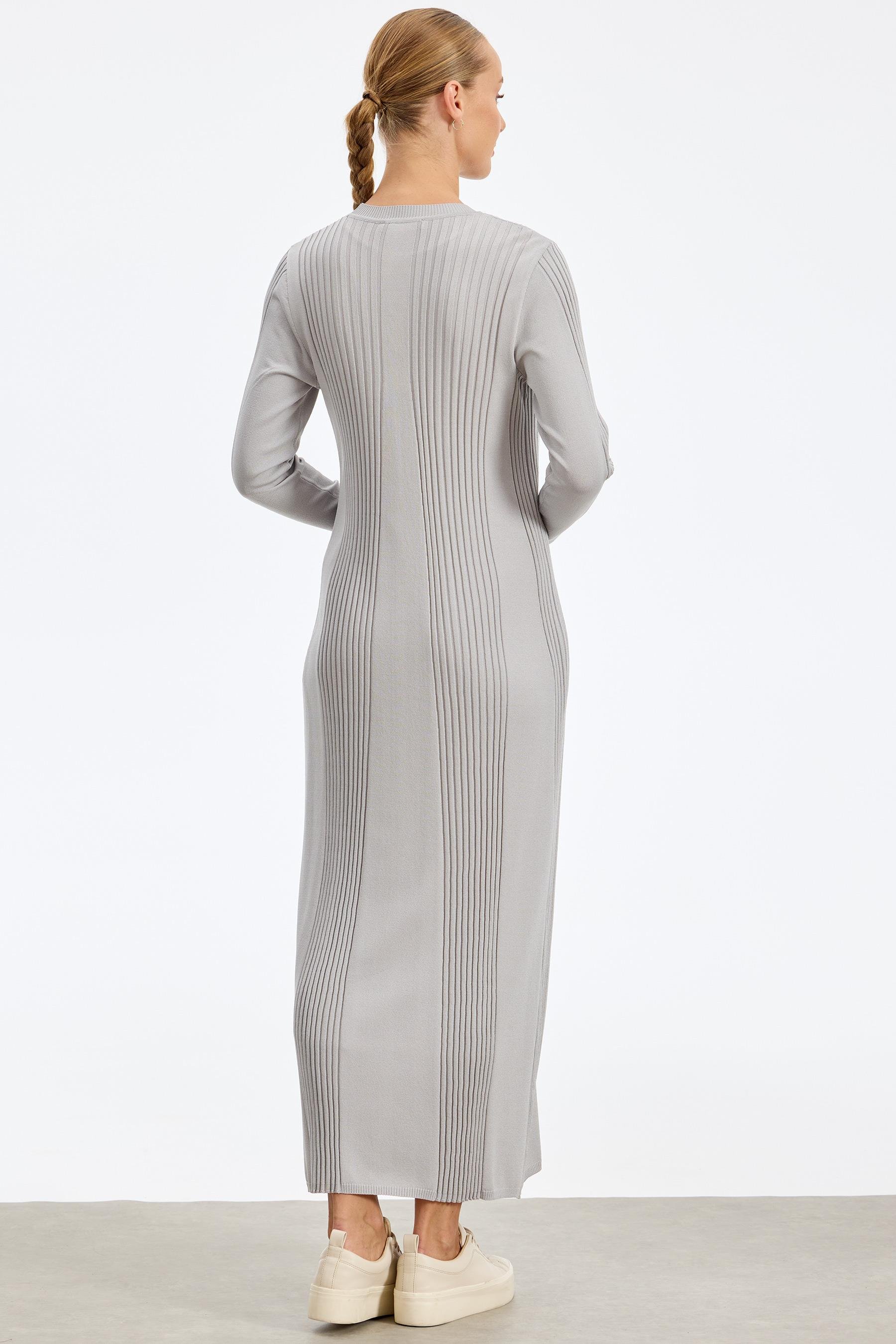 Fitil Detaylı Rayon Elbise GRİ