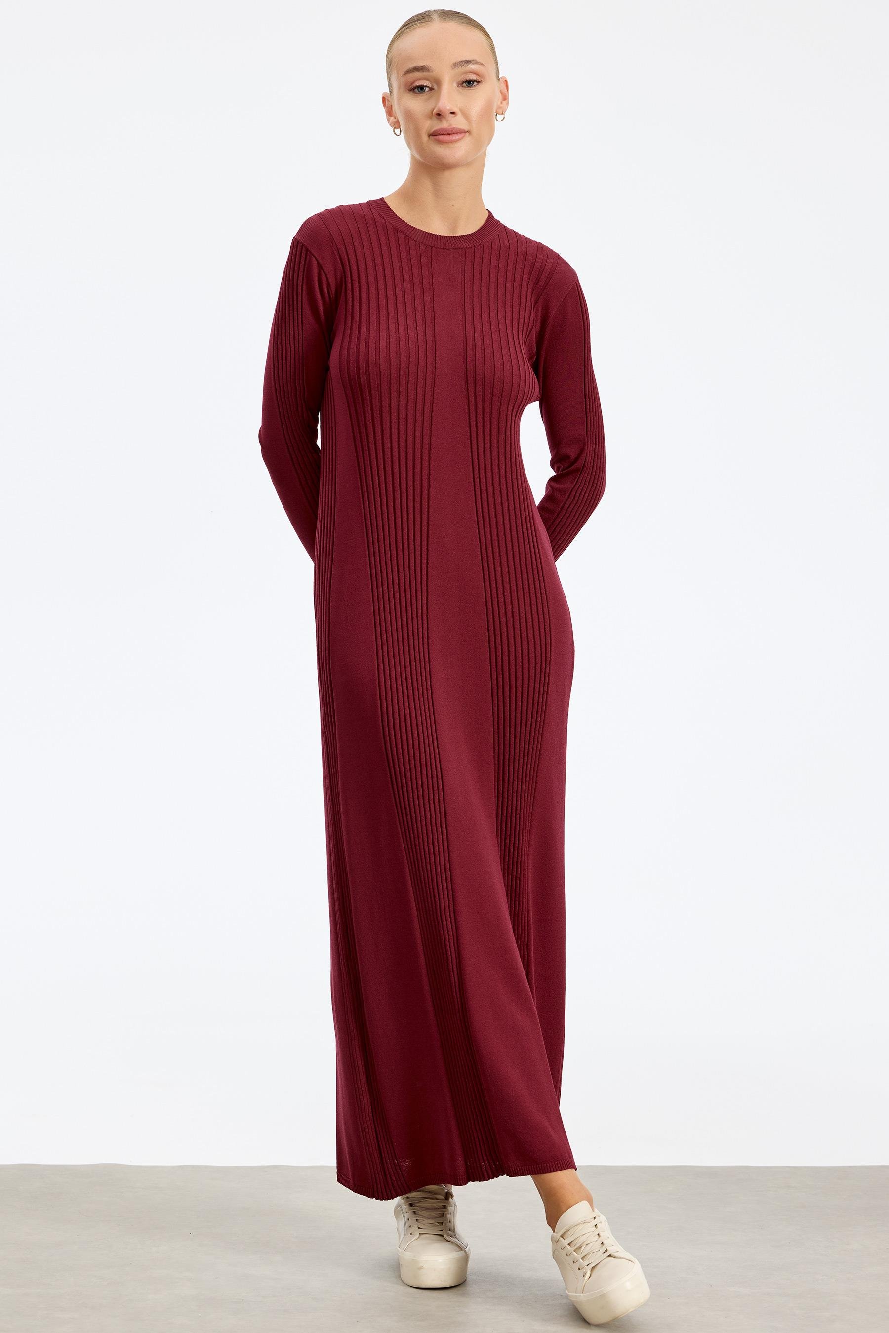 Fitil Detaylı Rayon Elbise VİŞNE