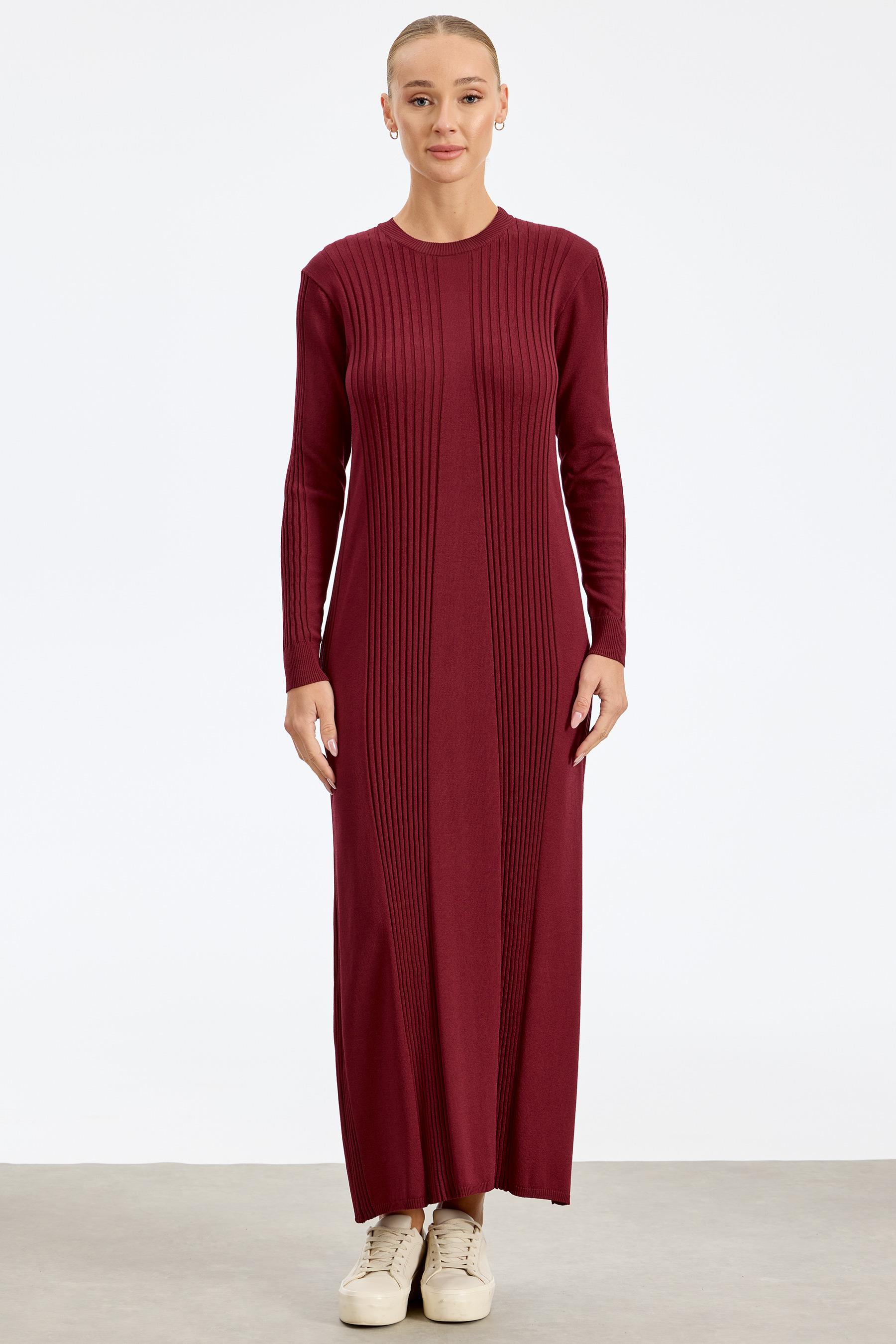 Fitil Detaylı Rayon Elbise VİŞNE