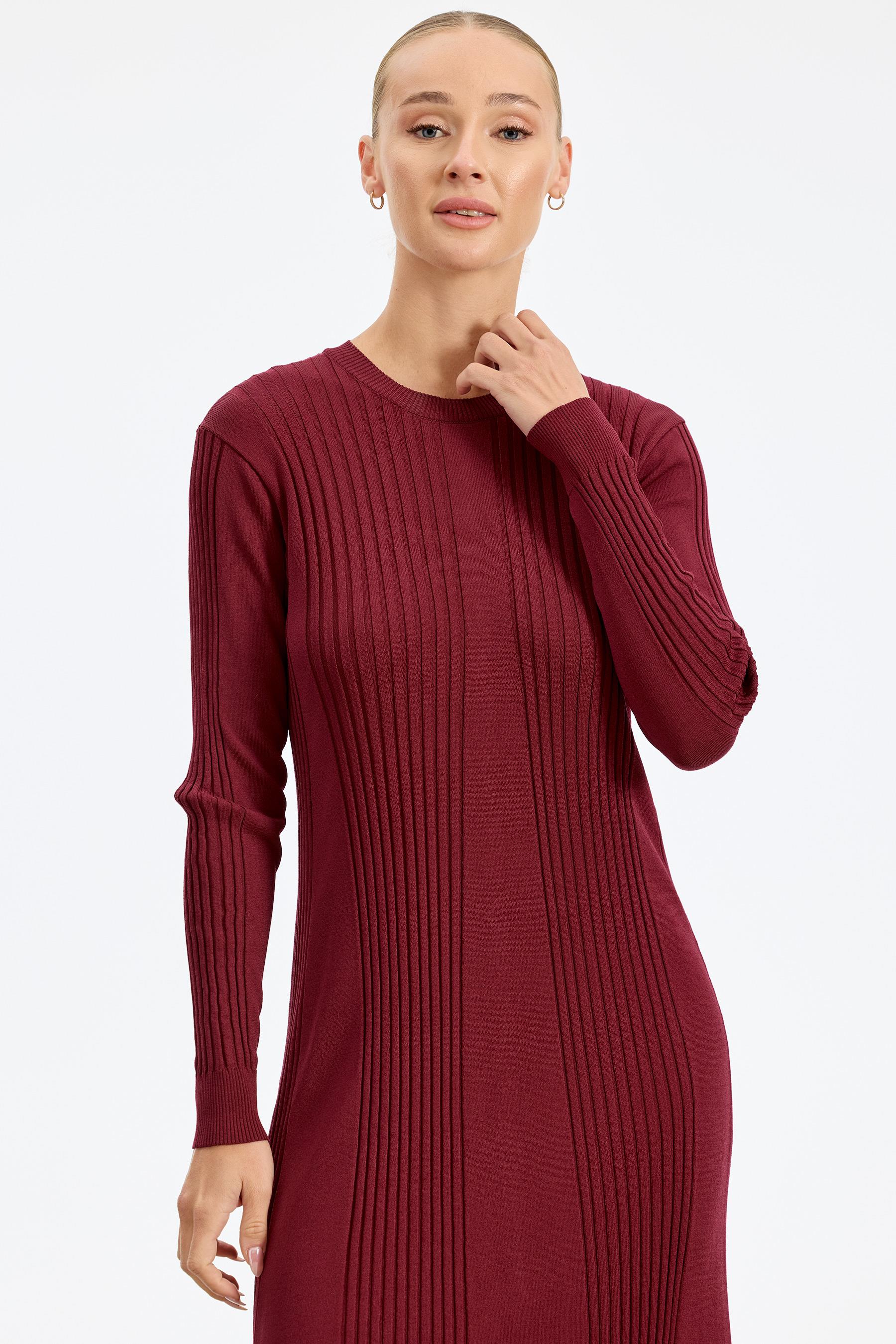 Fitil Detaylı Rayon Elbise VİŞNE