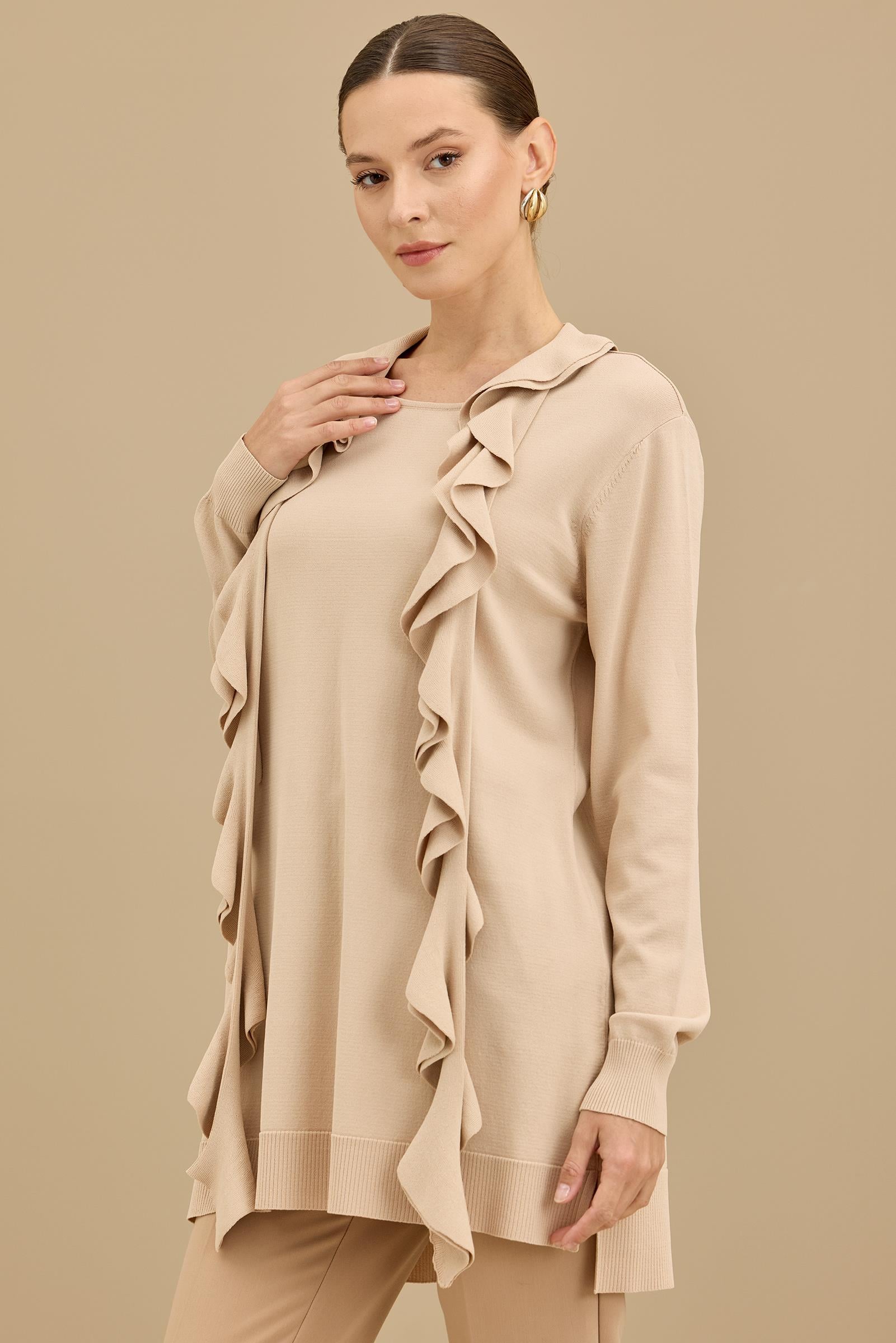 Fular Detaylı Rayon Tunik BEJ
