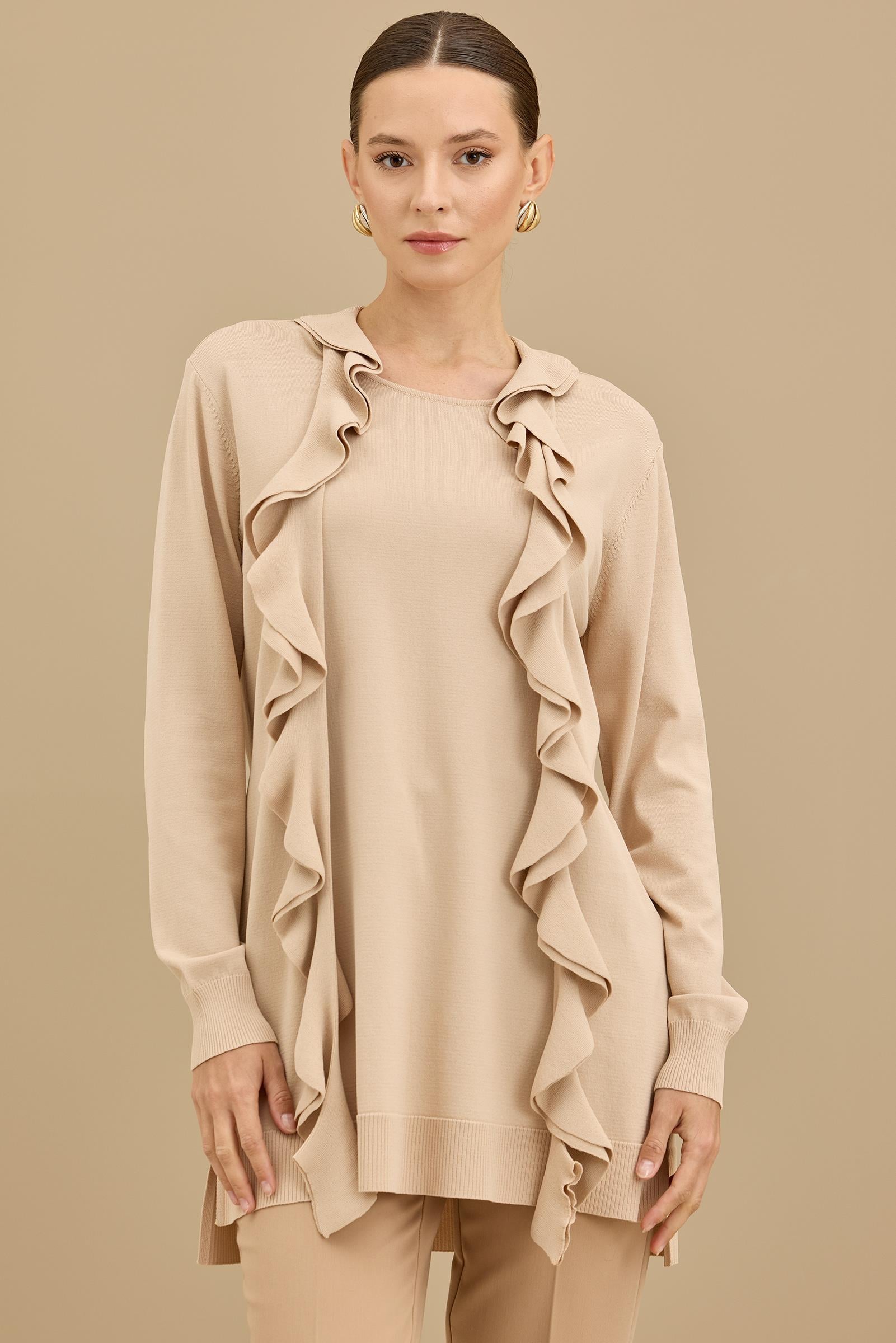 Fular Detaylı Rayon Tunik BEJ