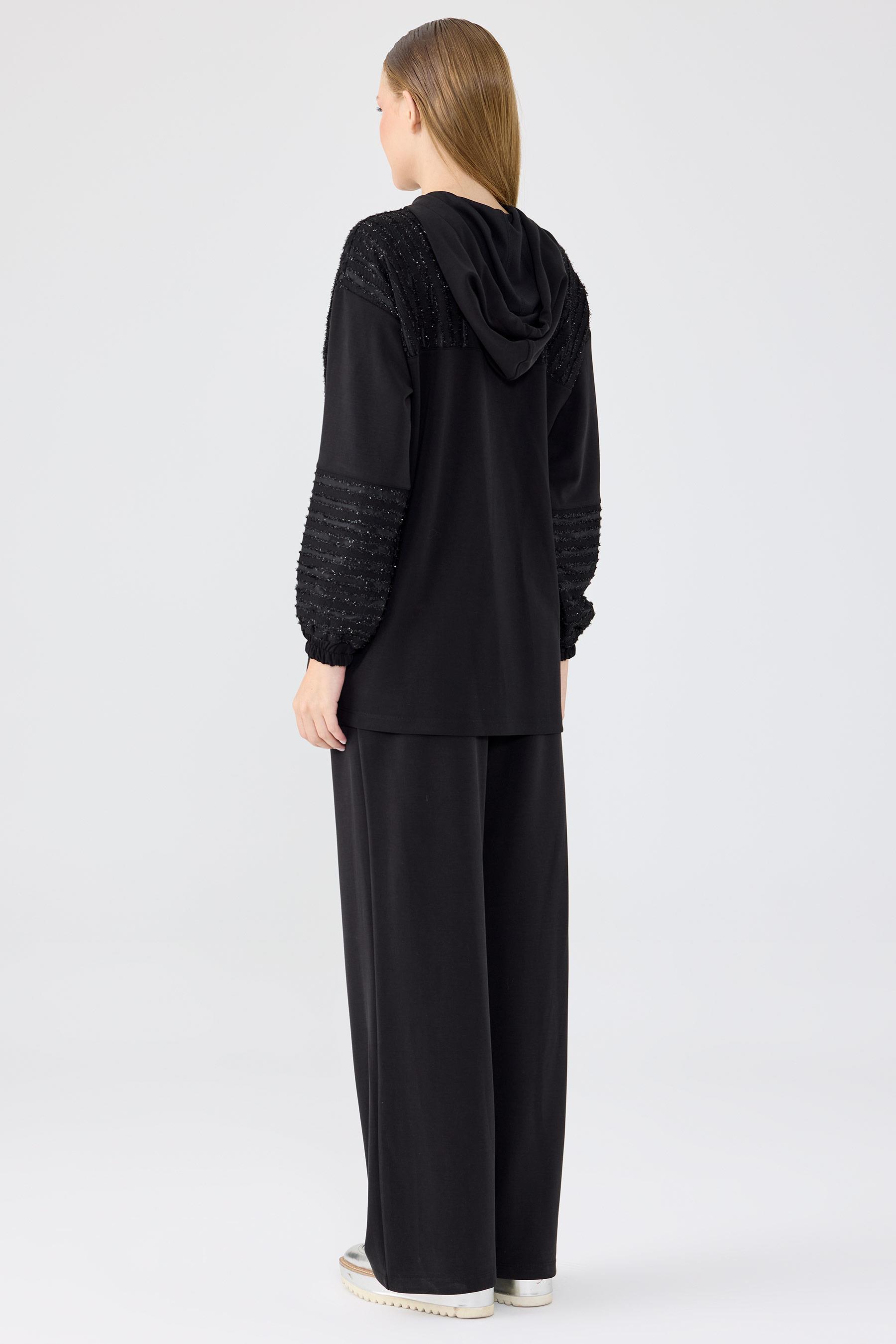 Kabartma File Kombinli Tunik Pantolon Takım SİYAH