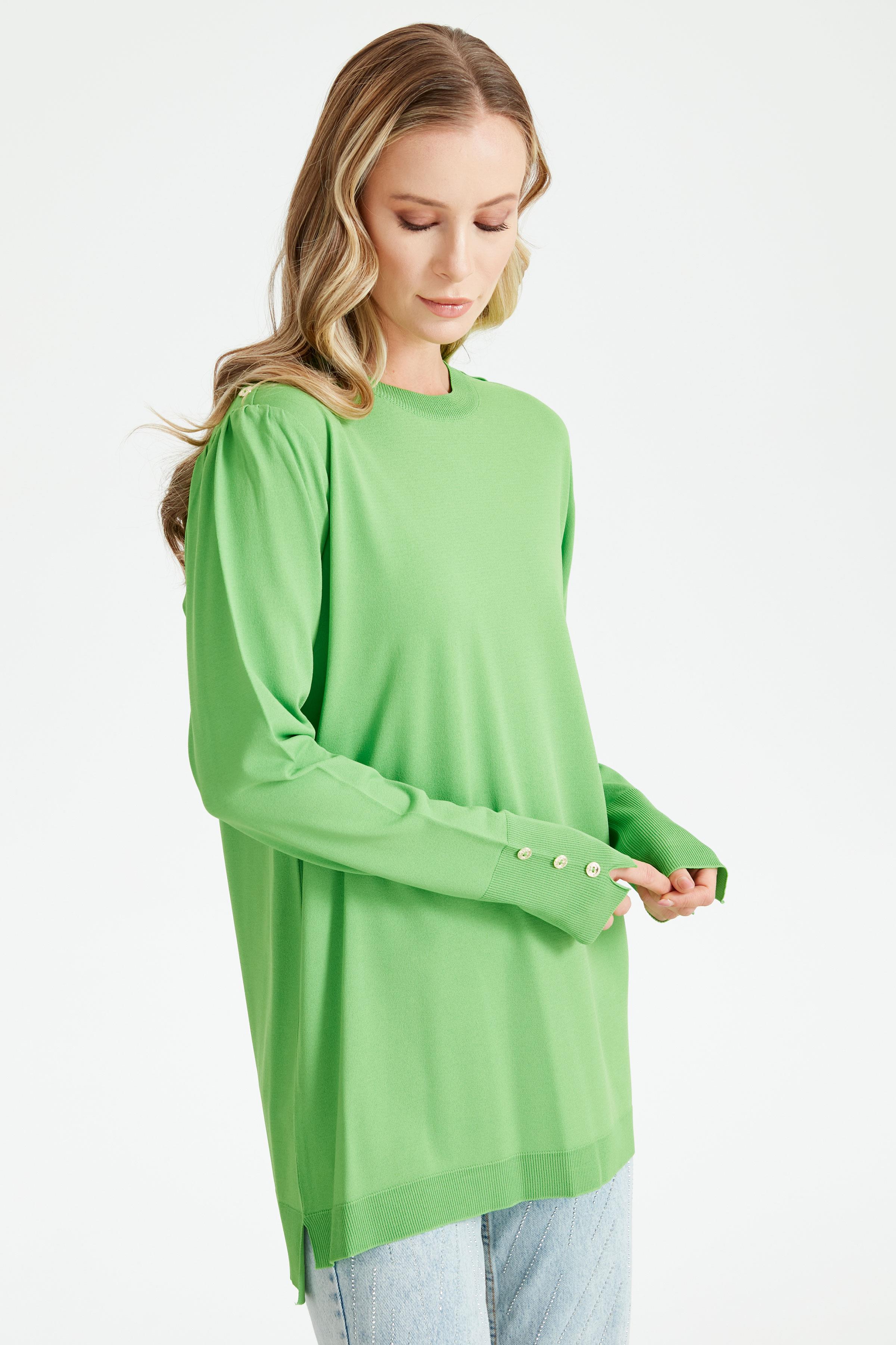 KOLLARI BÜZGÜLÜ DÜĞME DETAYLI RAYON TUNİK YEŞİL