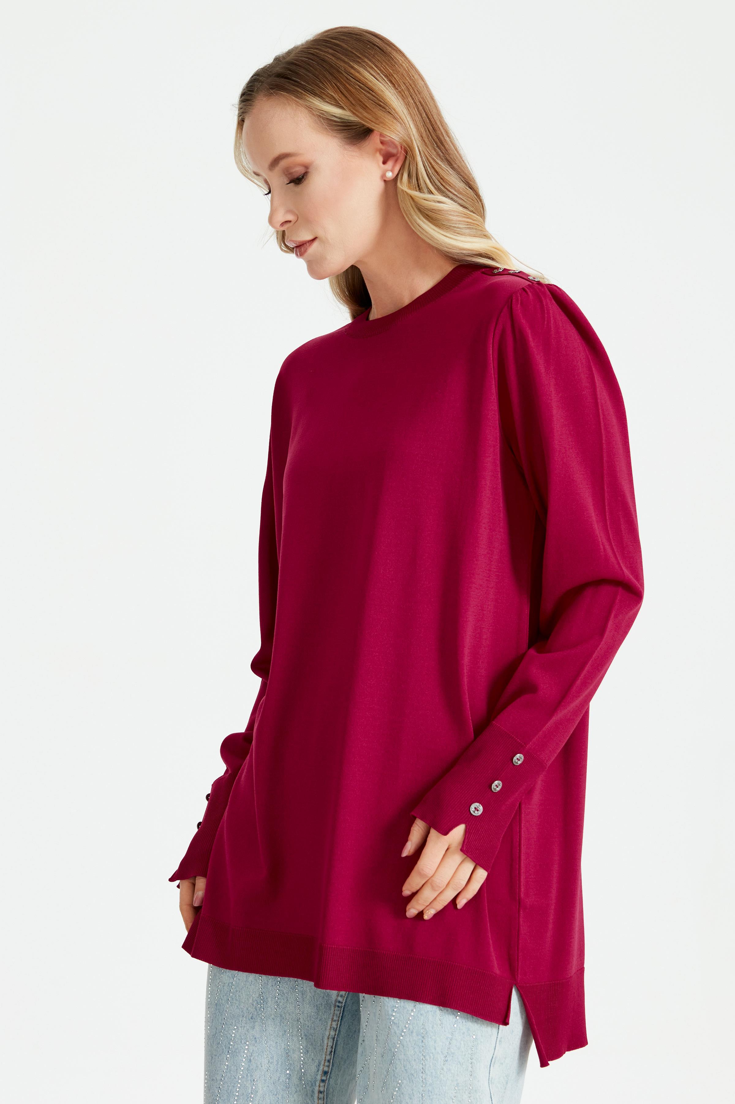 KOLLARI BÜZGÜLÜ DÜĞME DETAYLI RAYON TUNİK FUŞYA