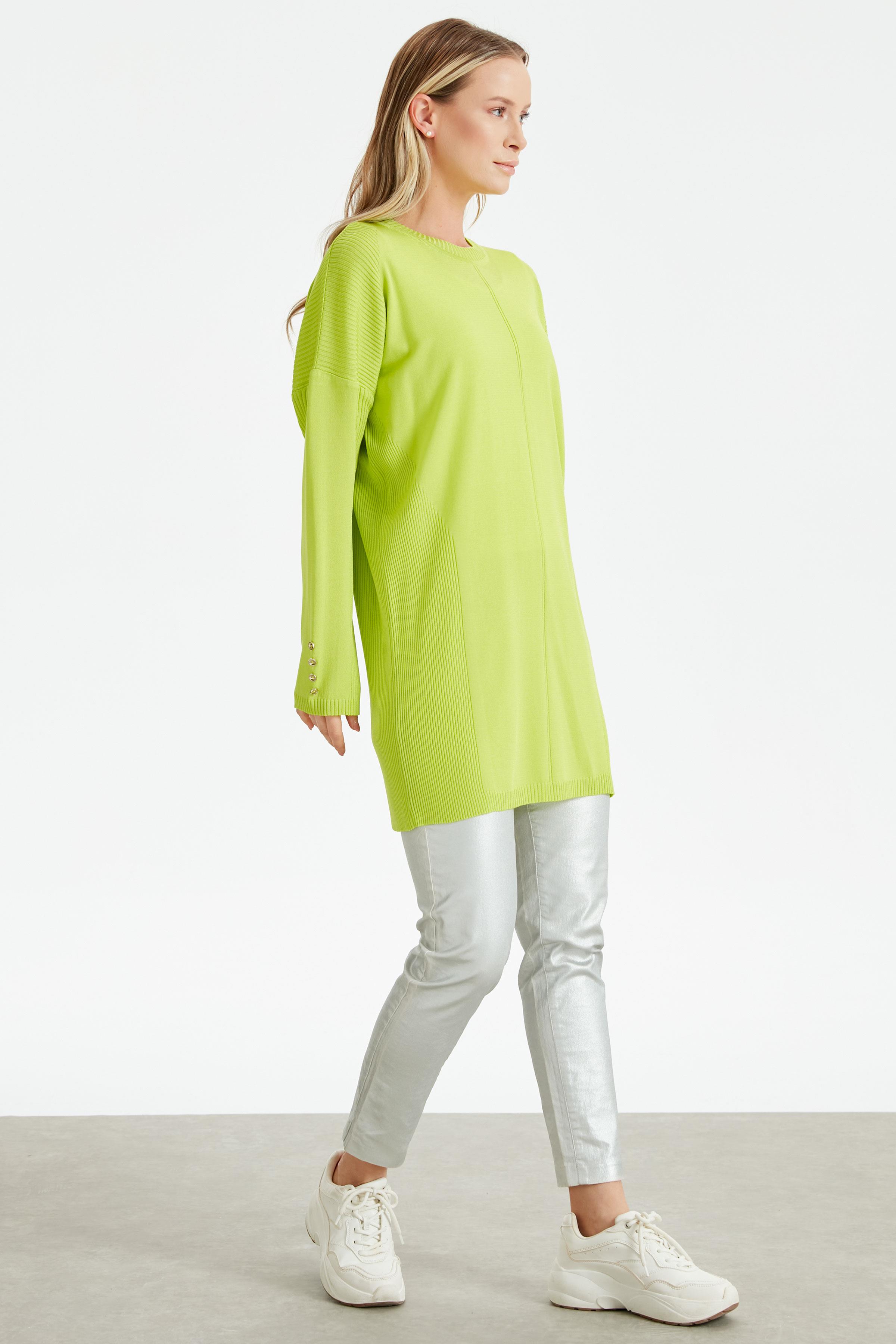 Kolları Düğmeli Örgü Detaylı Rayon Tunik NEON