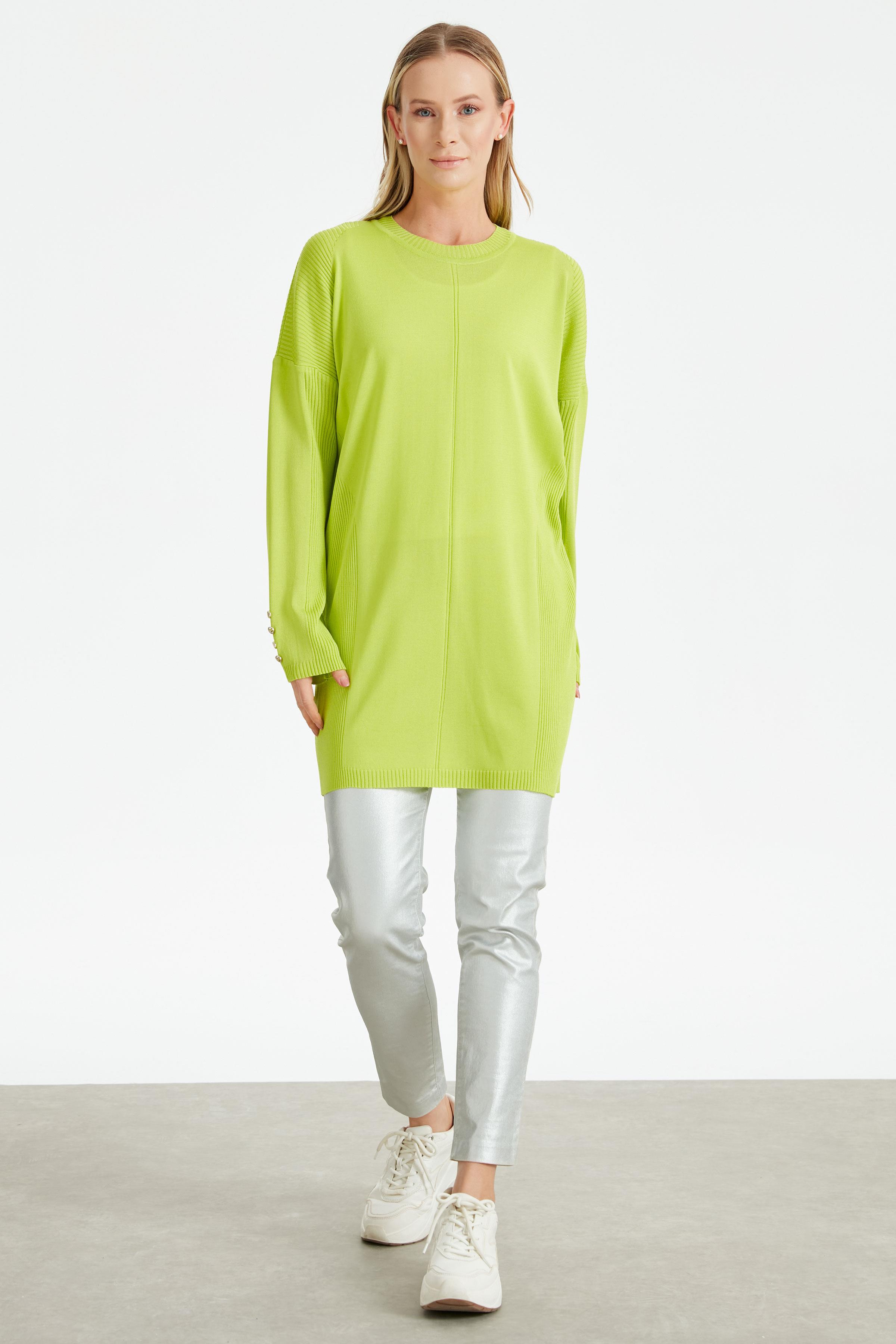 Kolları Düğmeli Örgü Detaylı Rayon Tunik NEON