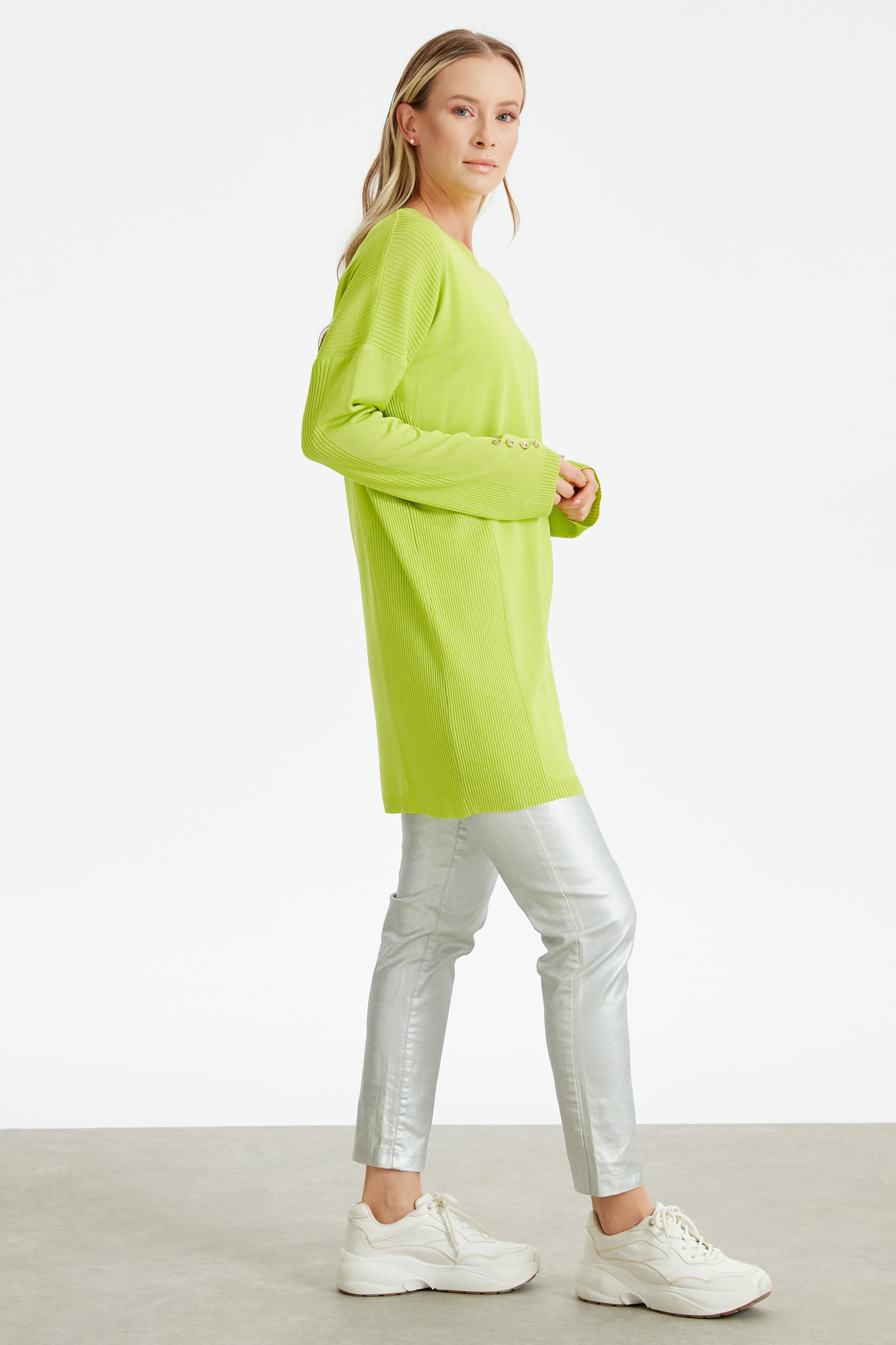 Kolları Düğmeli Örgü Detaylı Rayon Tunik NEON