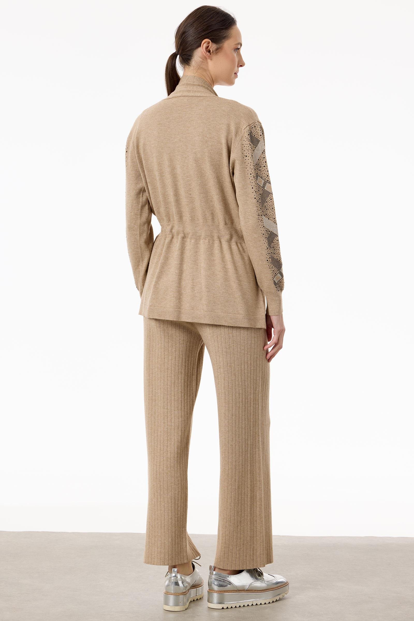 Kolları Taşlı 3'lü Triko Takım BEJ