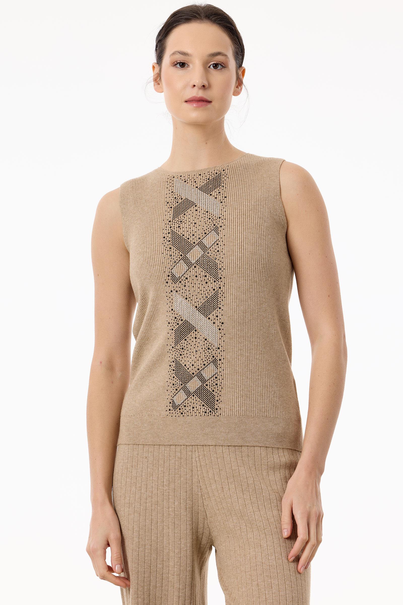 Kolları Taşlı 3'lü Triko Takım BEJ