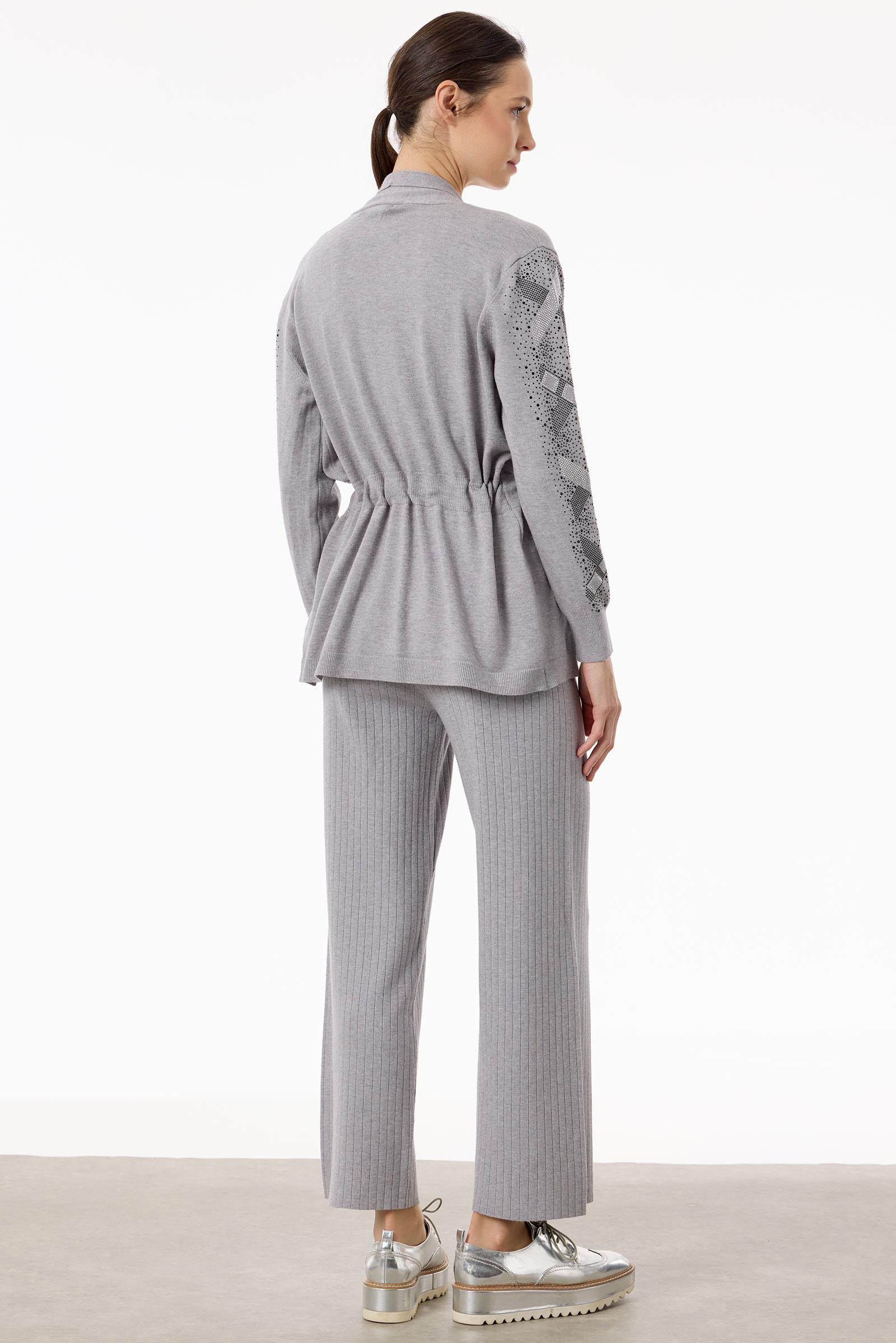 Kolları Taşlı 3'lü Triko Takım GRİ