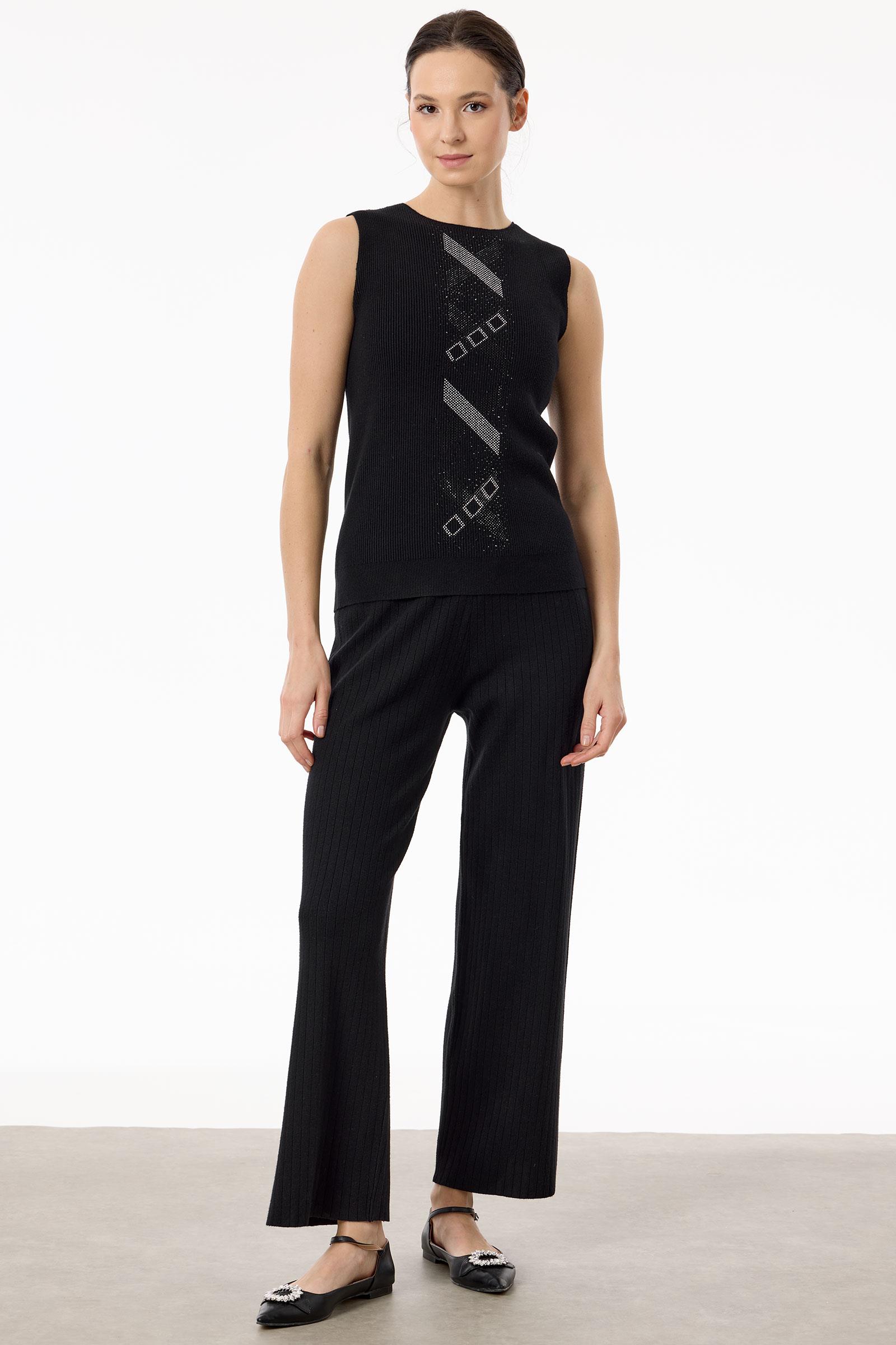 Kolları Taşlı 3'lü Triko Takım SİYAH