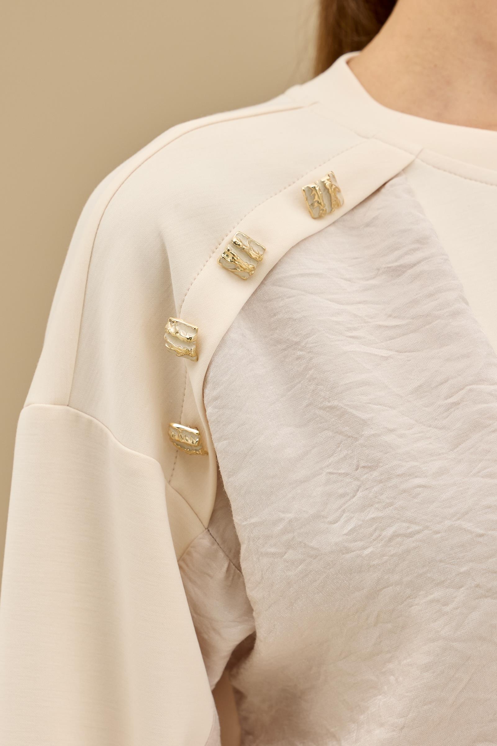 Kraş Mixli Düğme Detaylı Pantolonlu Takım BEJ