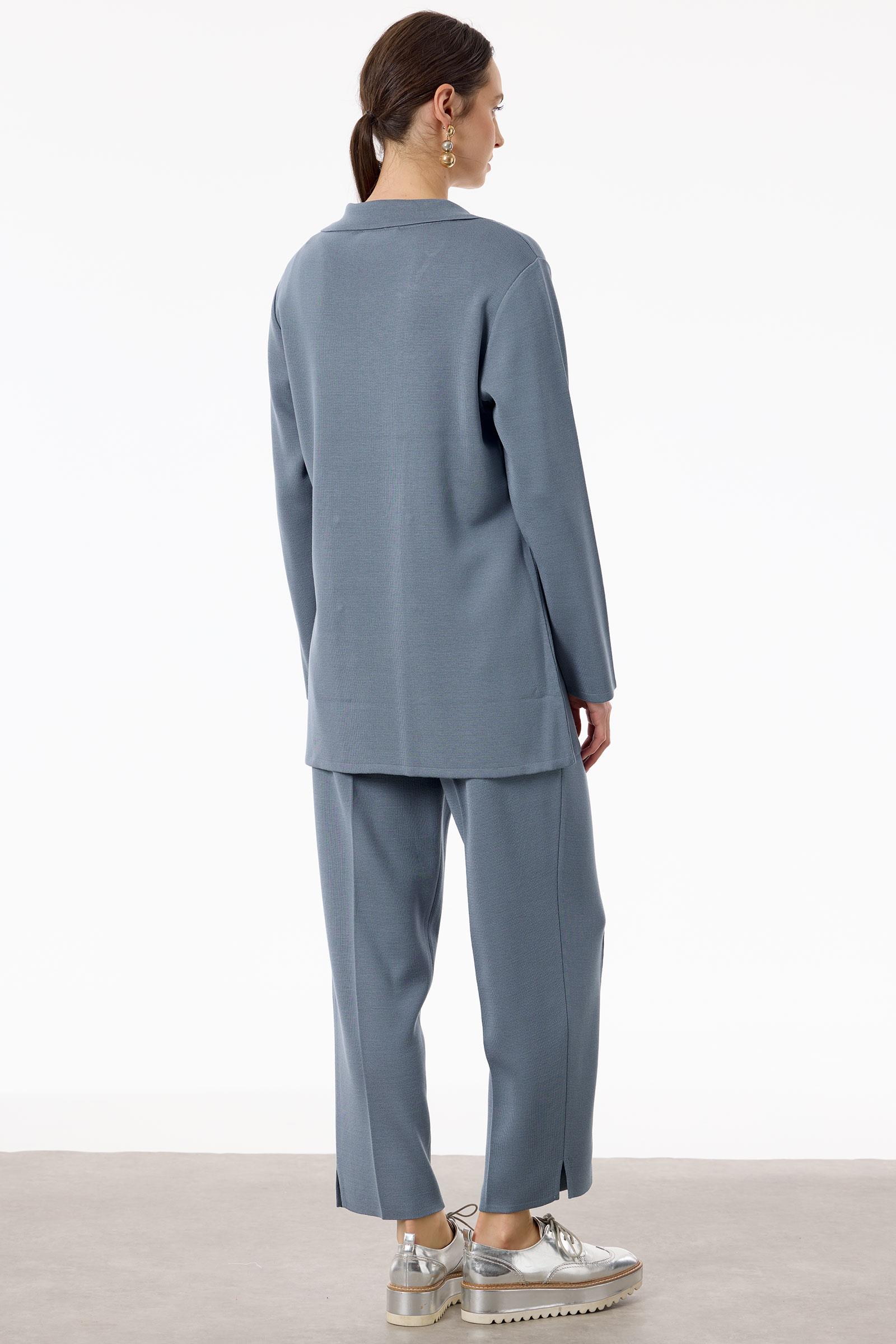 Kruvaze Ceket Pantolon Triko Takım GRİ MAVİ