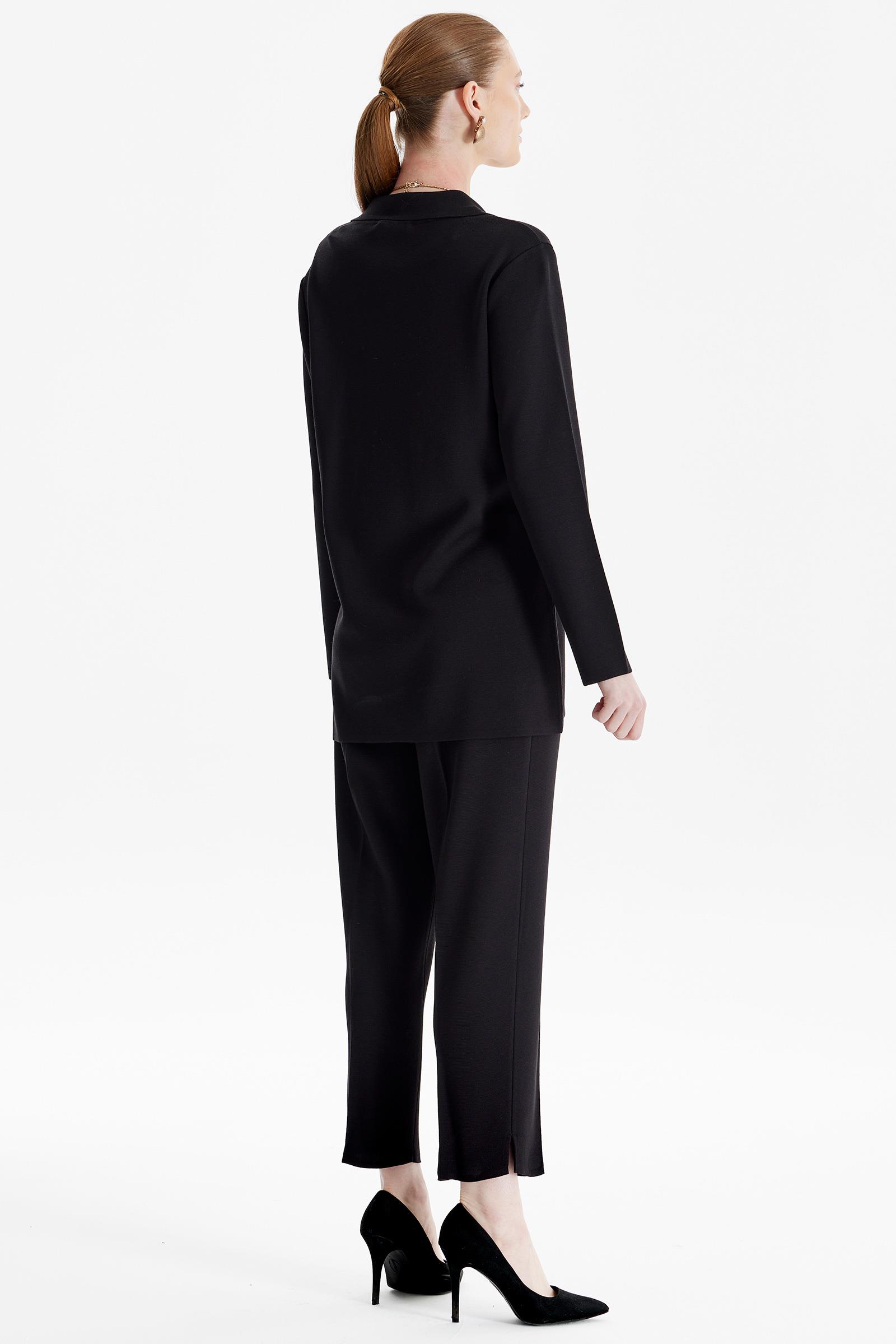 Kruvaze Ceket Pantolon Triko Takım SİYAH