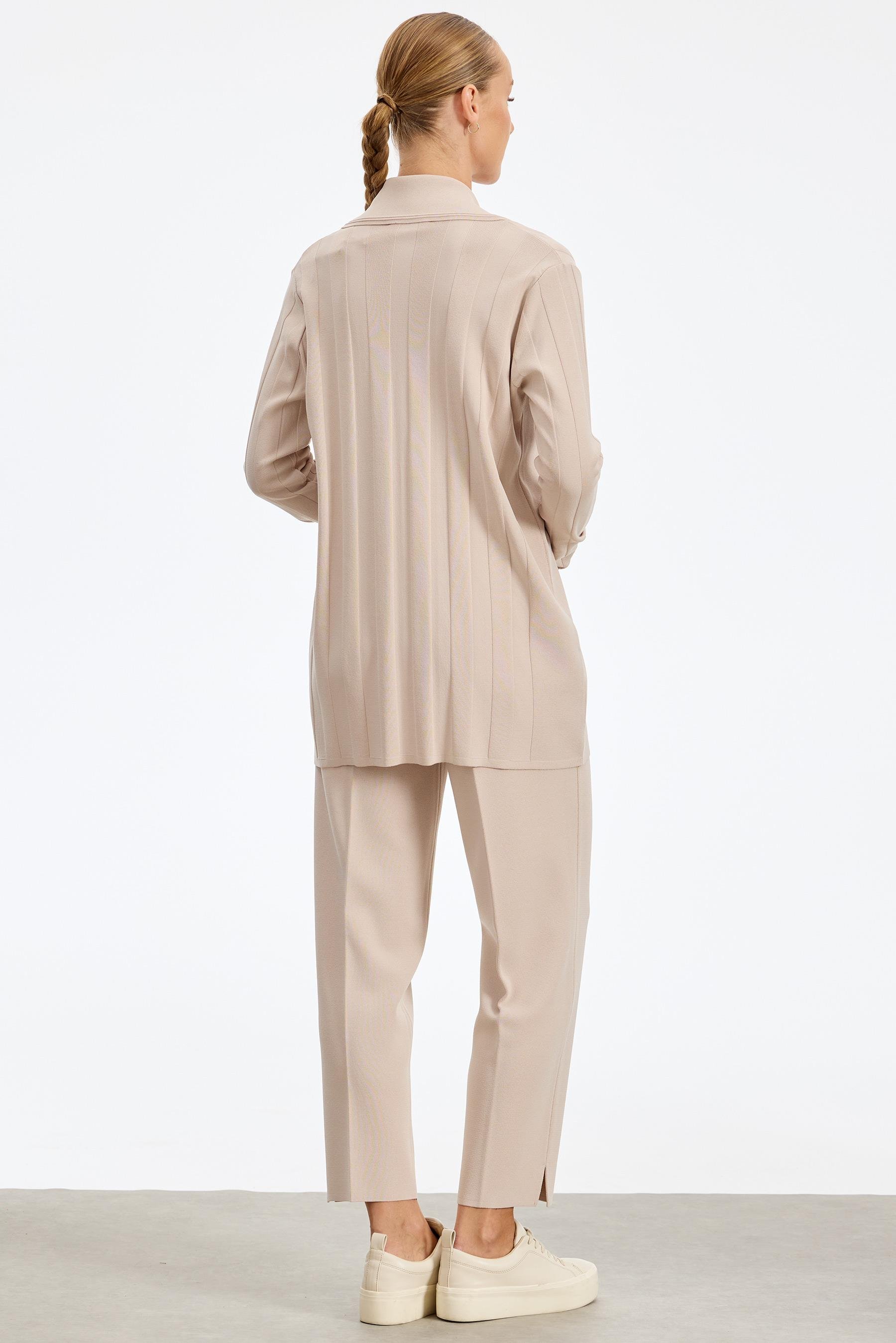 Kruvaze Düğmeli Rayon Takım BEJ