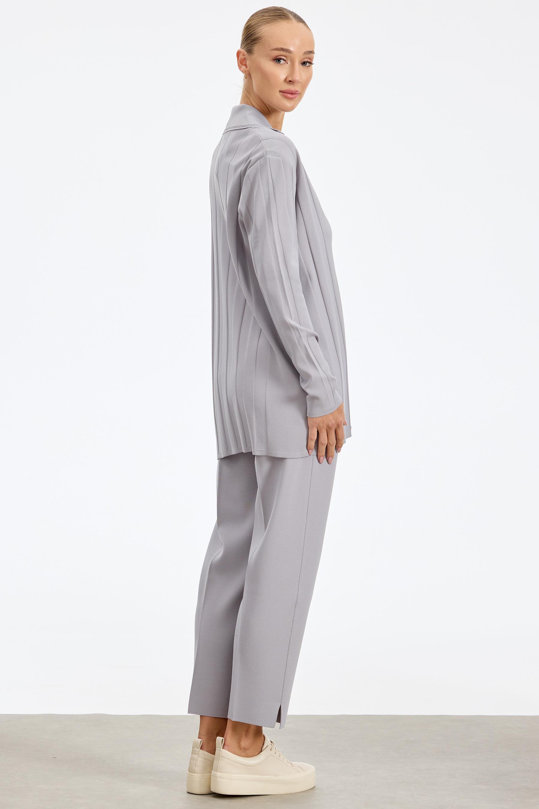 Kruvaze Düğmeli Rayon Takım GRİ