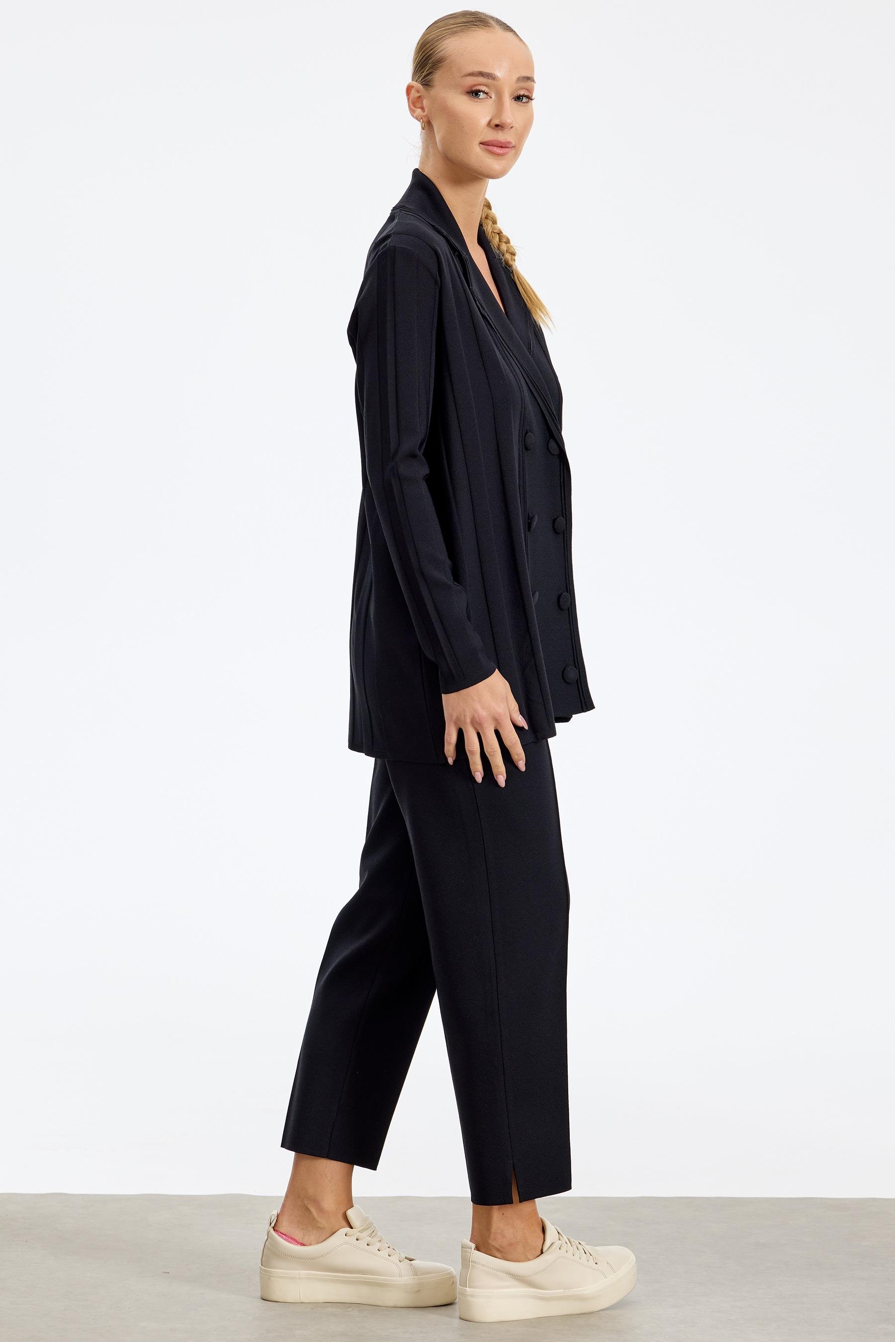 Kruvaze Düğmeli Rayon Takım SİYAH