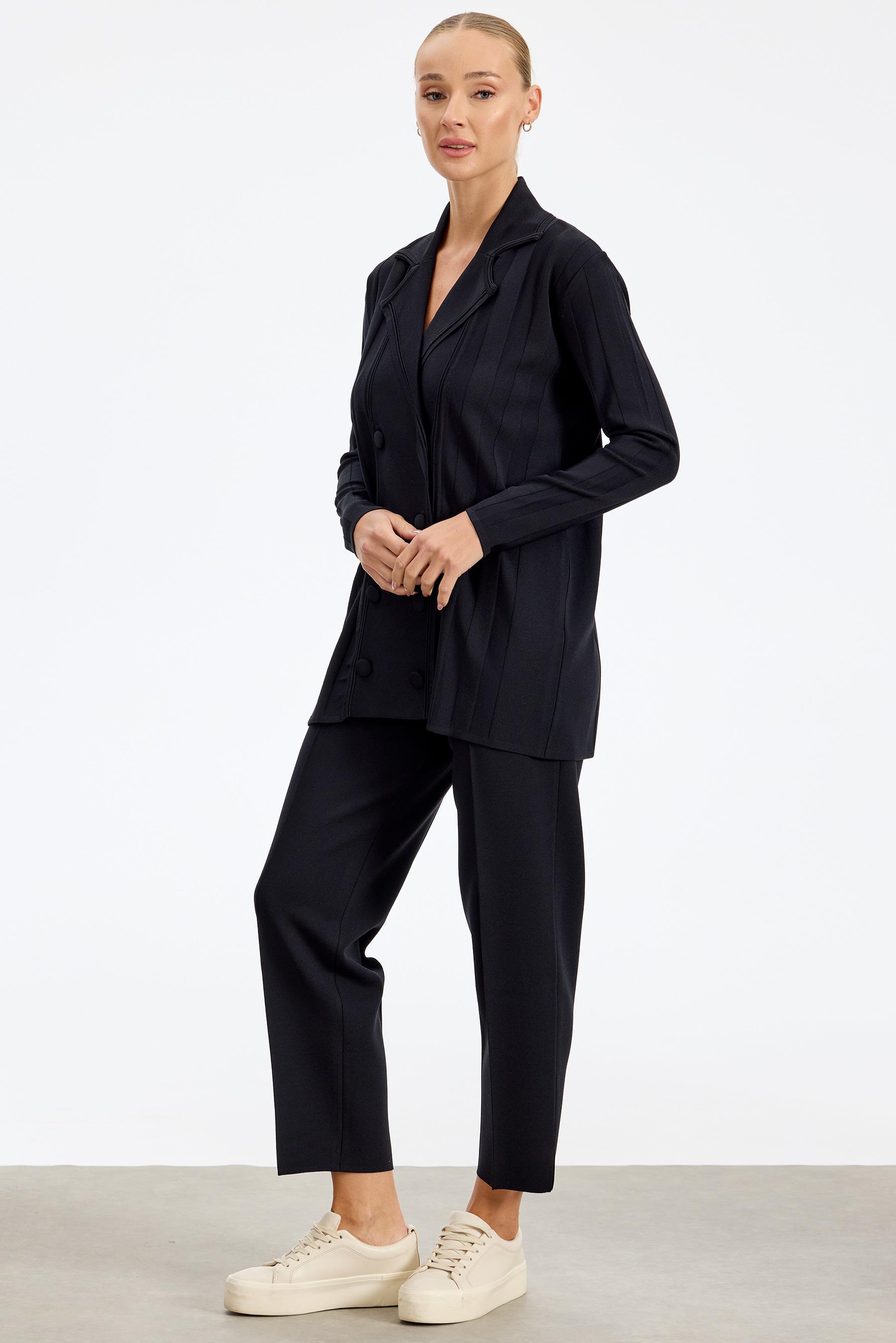 Kruvaze Düğmeli Rayon Takım SİYAH