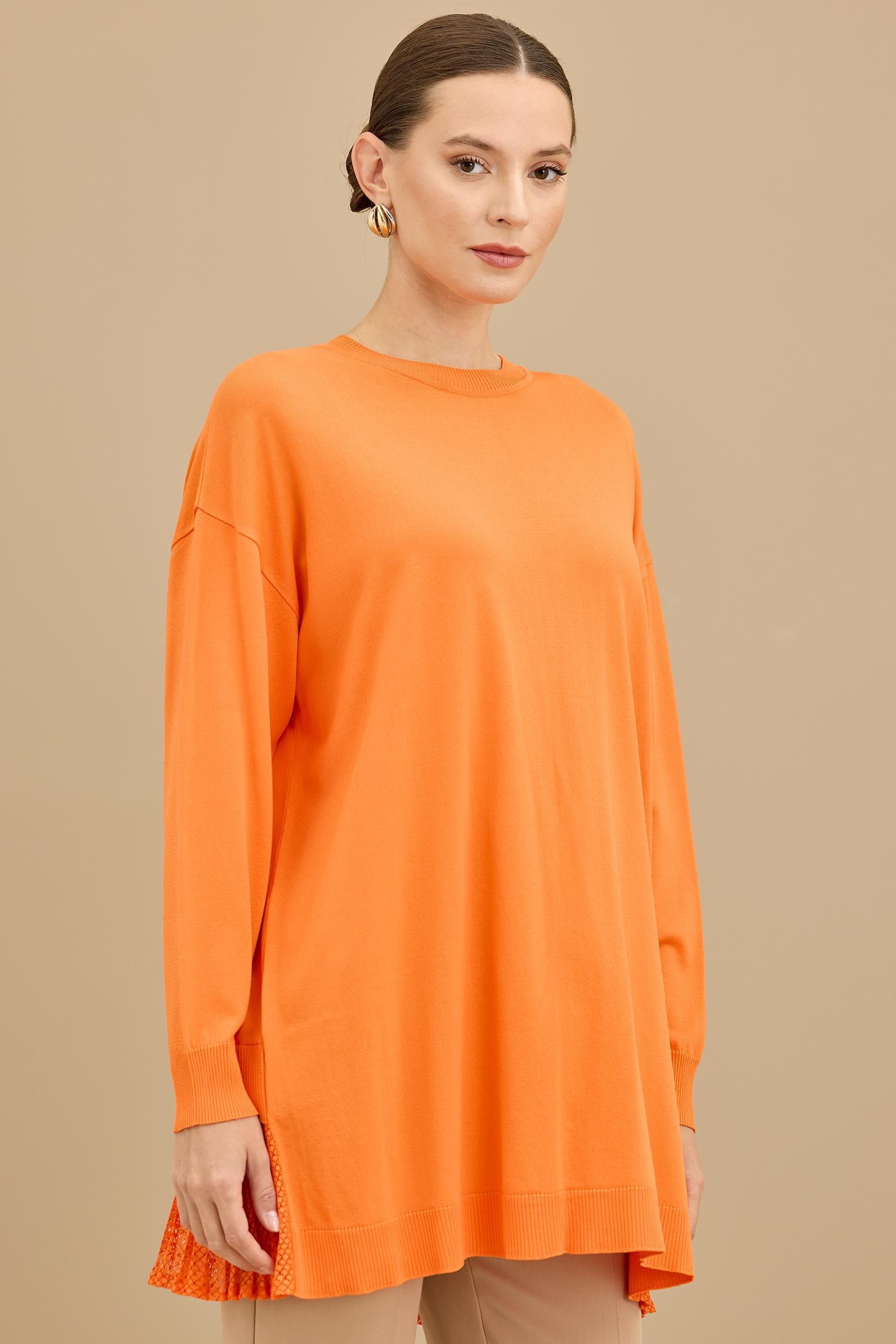 Kumaş Garnili Triko Tunik ORANGE