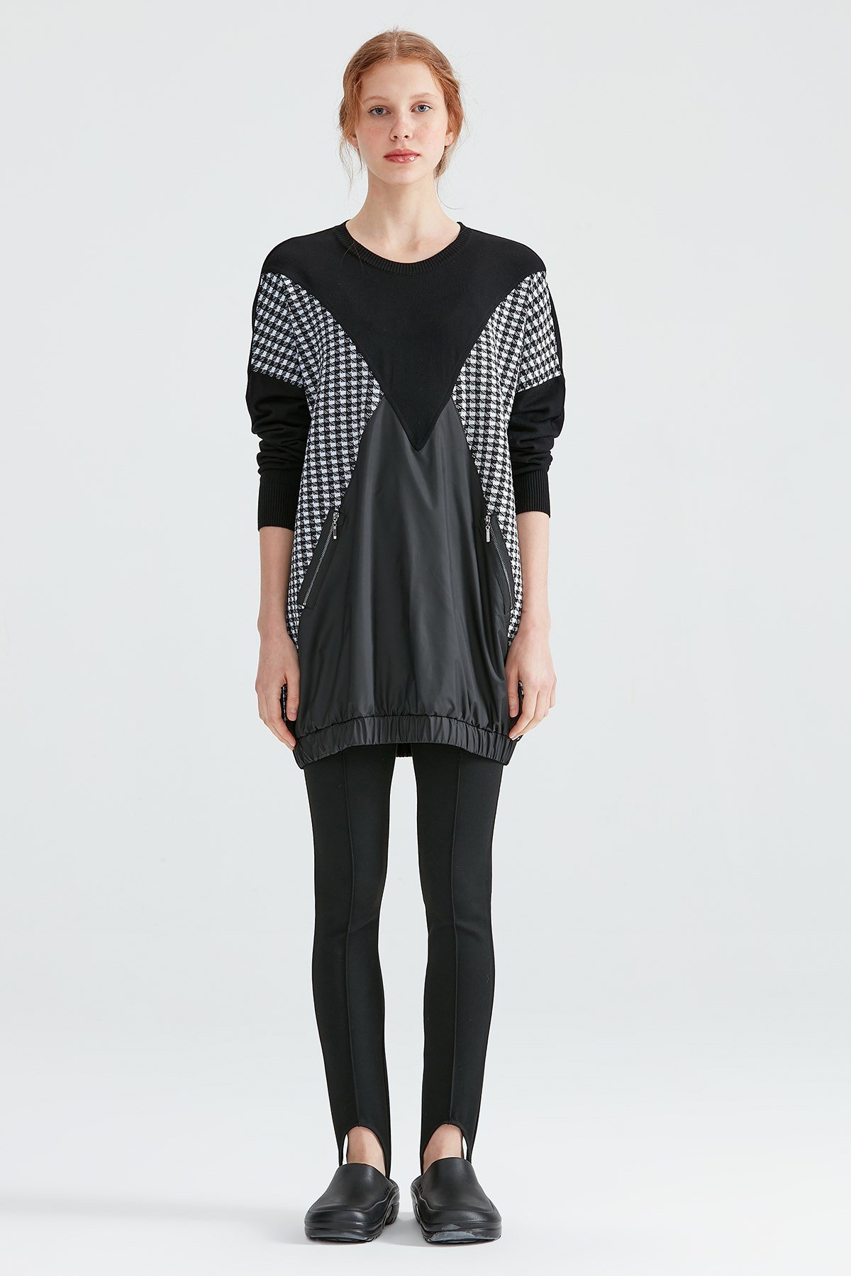 Kumaş Kombinli Patchwork Triko Tunik