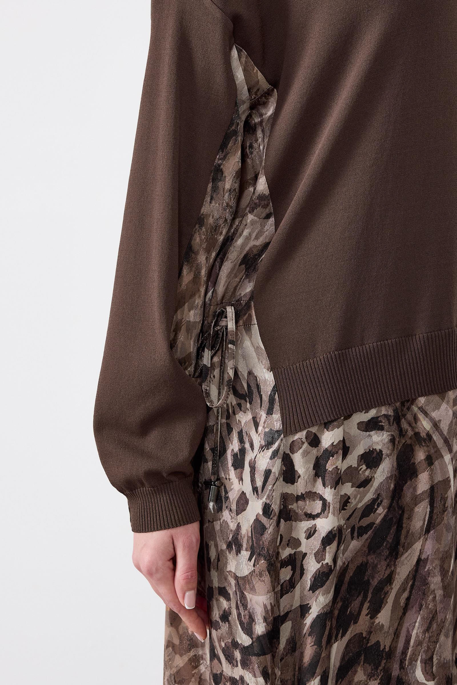 Leopar Desenli Mix Elbise KAHVE