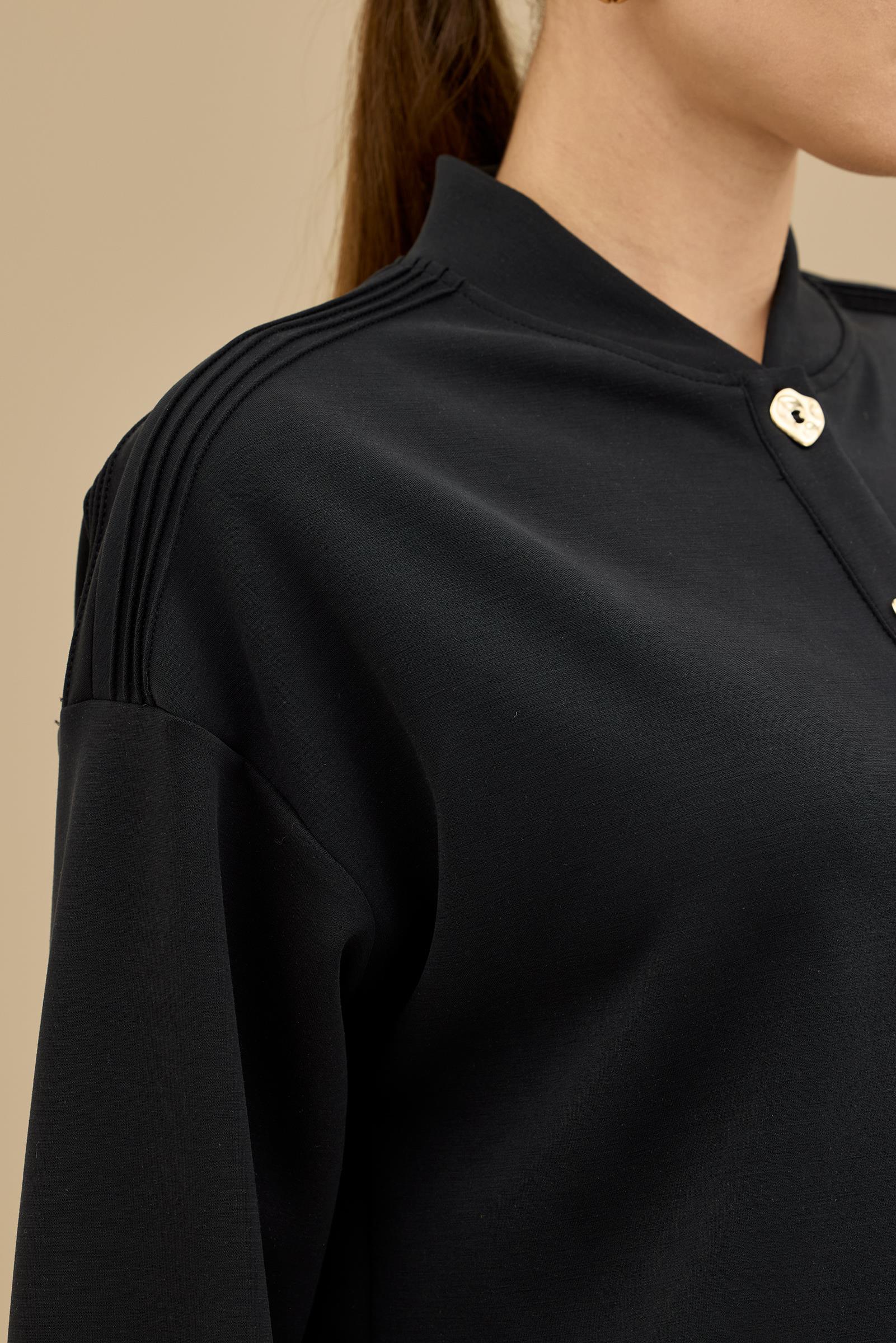 NERVÜR DETAYLI ETEKLİ TAKIM SİYAH