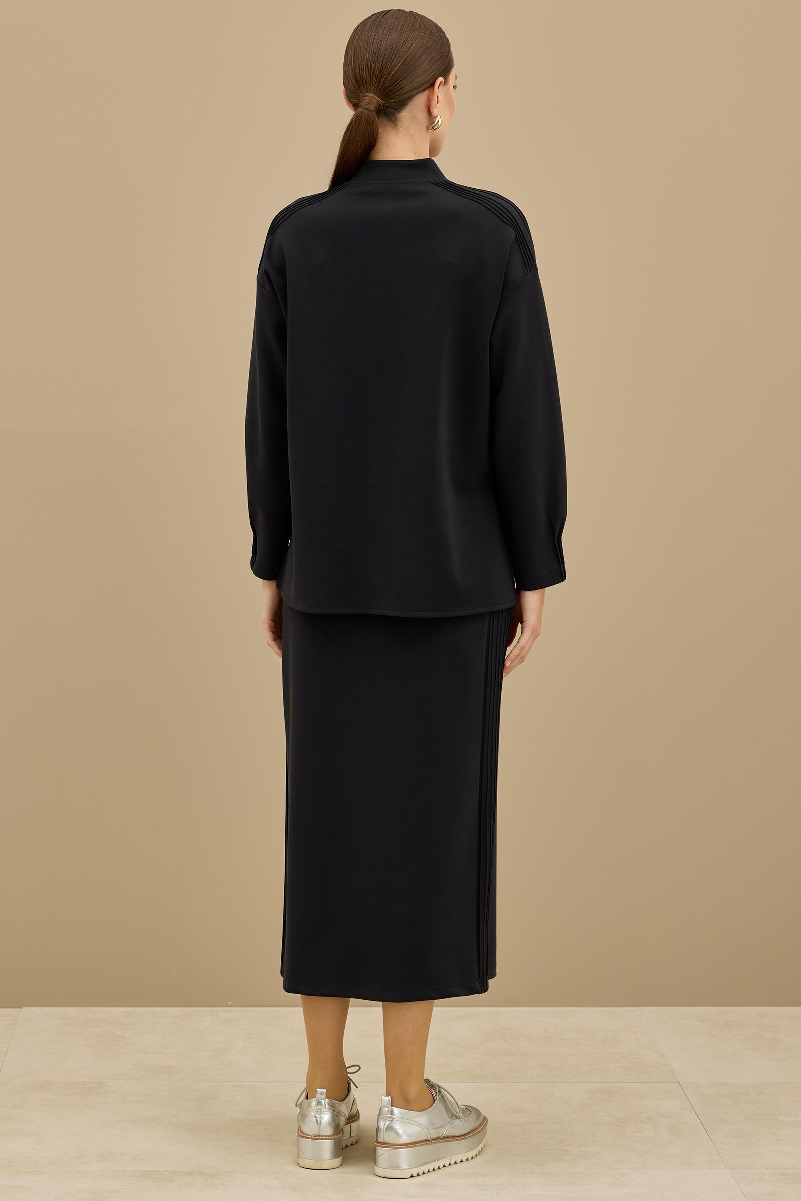 NERVÜR DETAYLI ETEKLİ TAKIM SİYAH