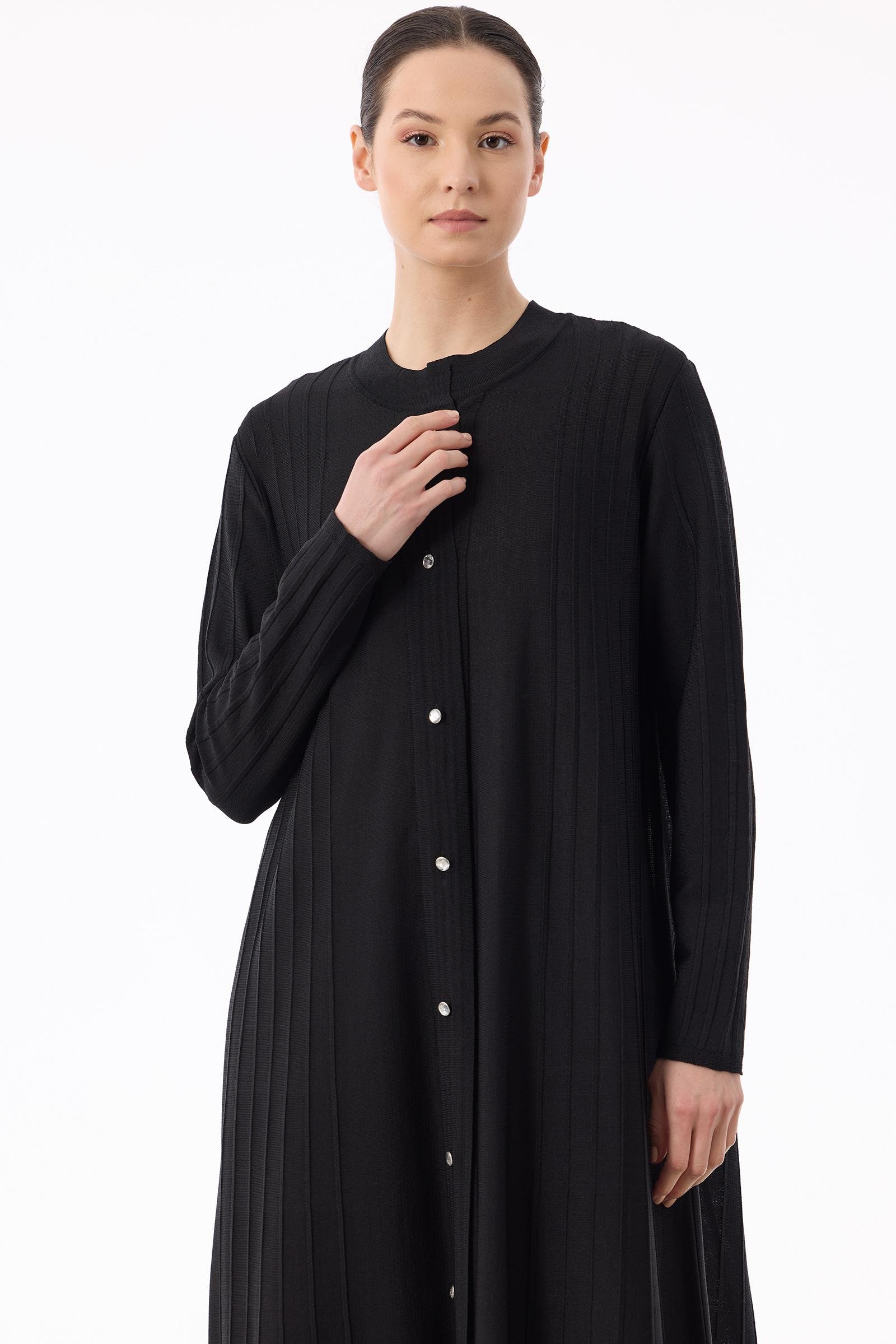 Nervür Detaylı Max Boy Triko Rayon Hırka SİYAH