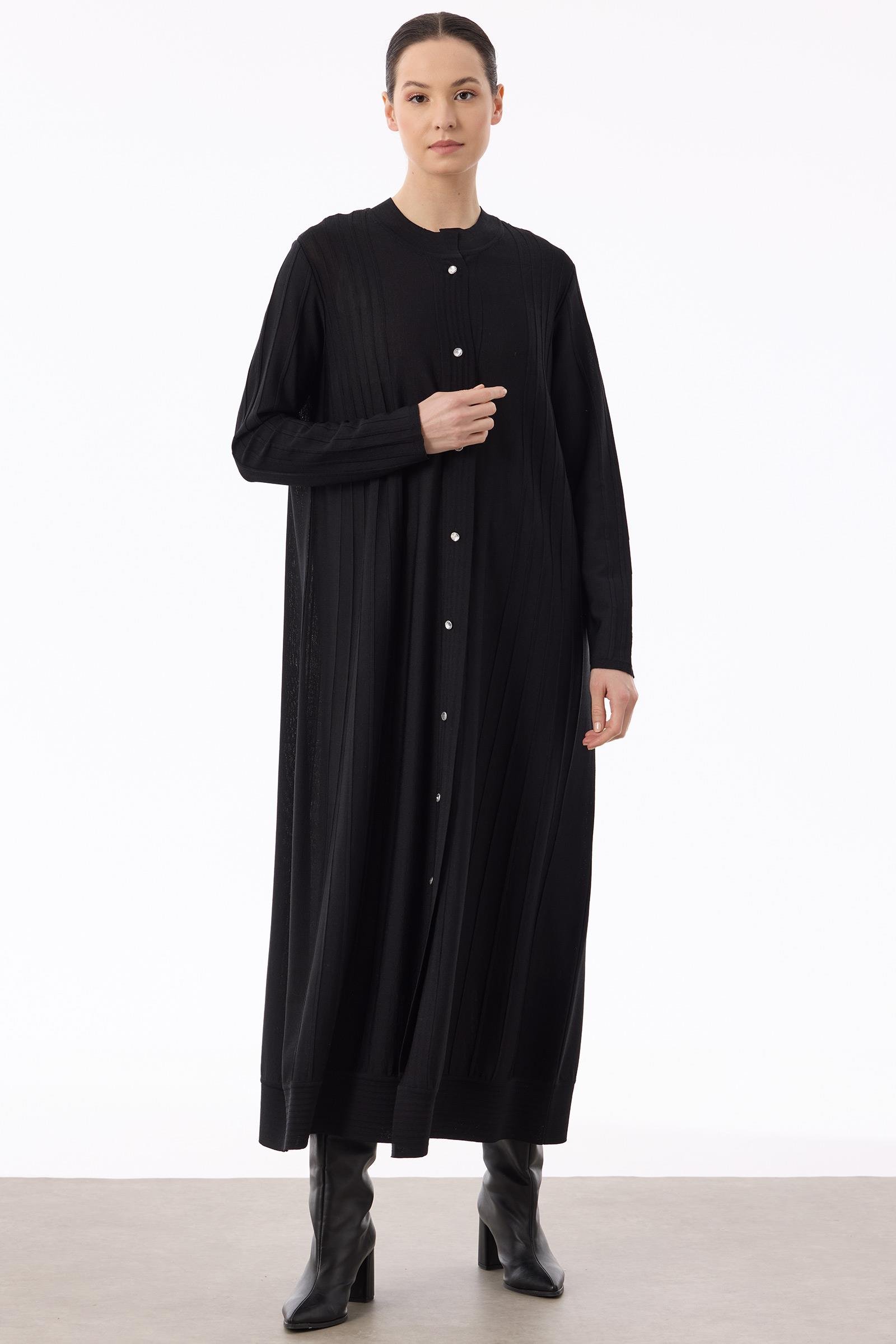 Nervür Detaylı Max Boy Triko Rayon Hırka SİYAH