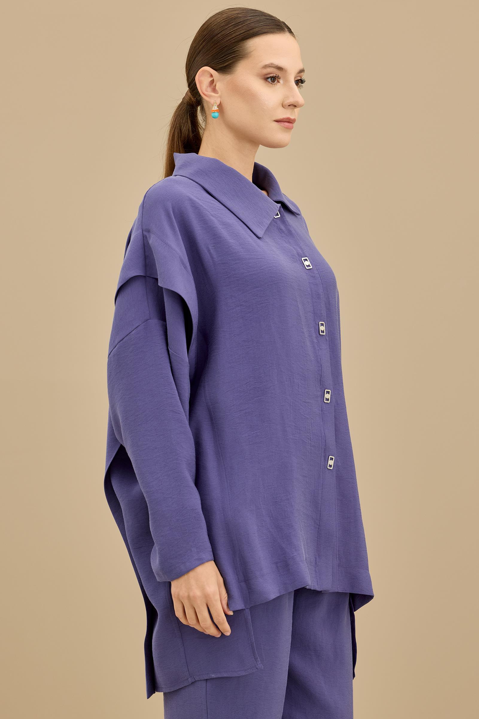 Önden Çıtçıtlı Asimetrik Oversize Takım MOR