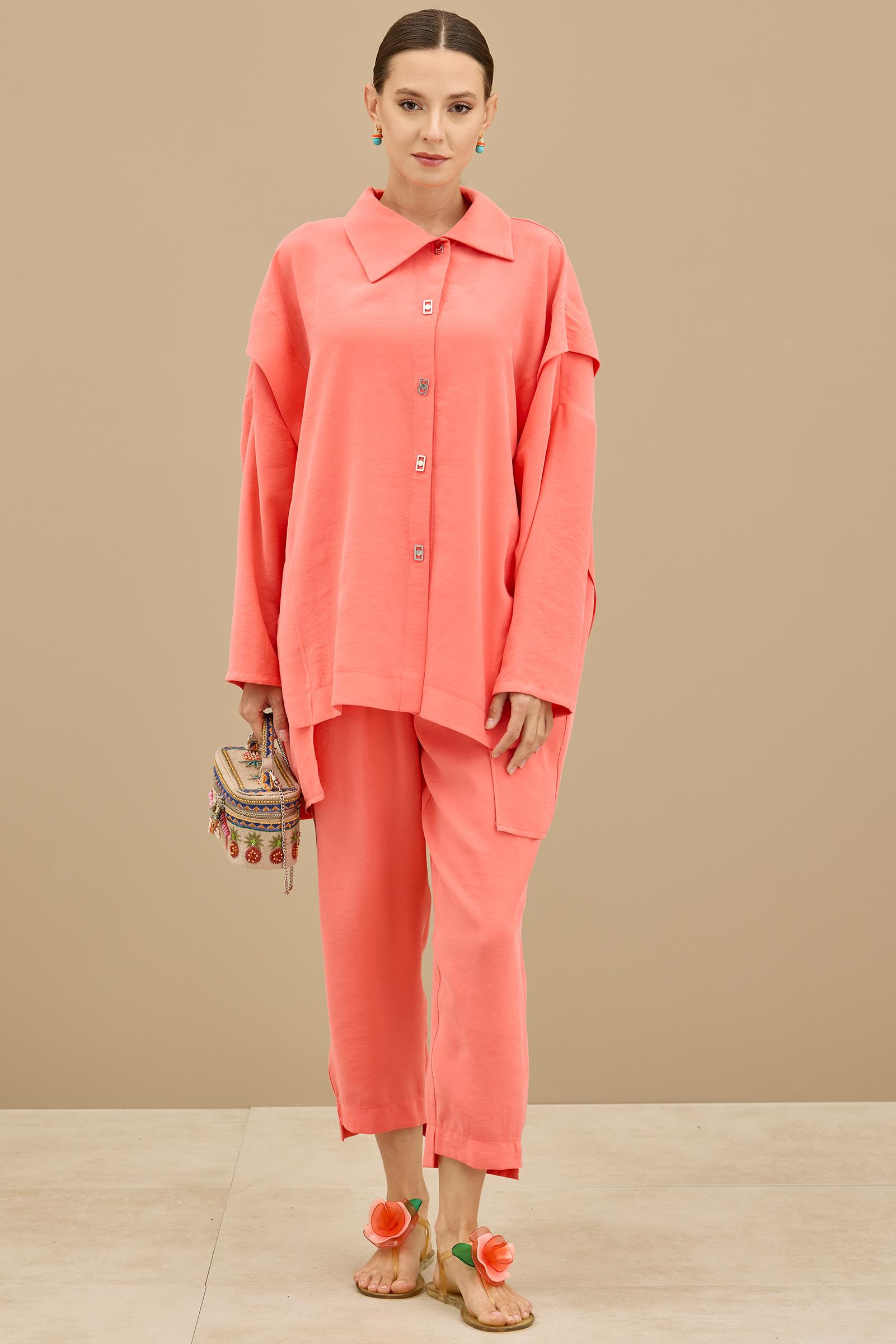 Önden Çıtçıtlı Asimetrik Oversize Takım MERCAN