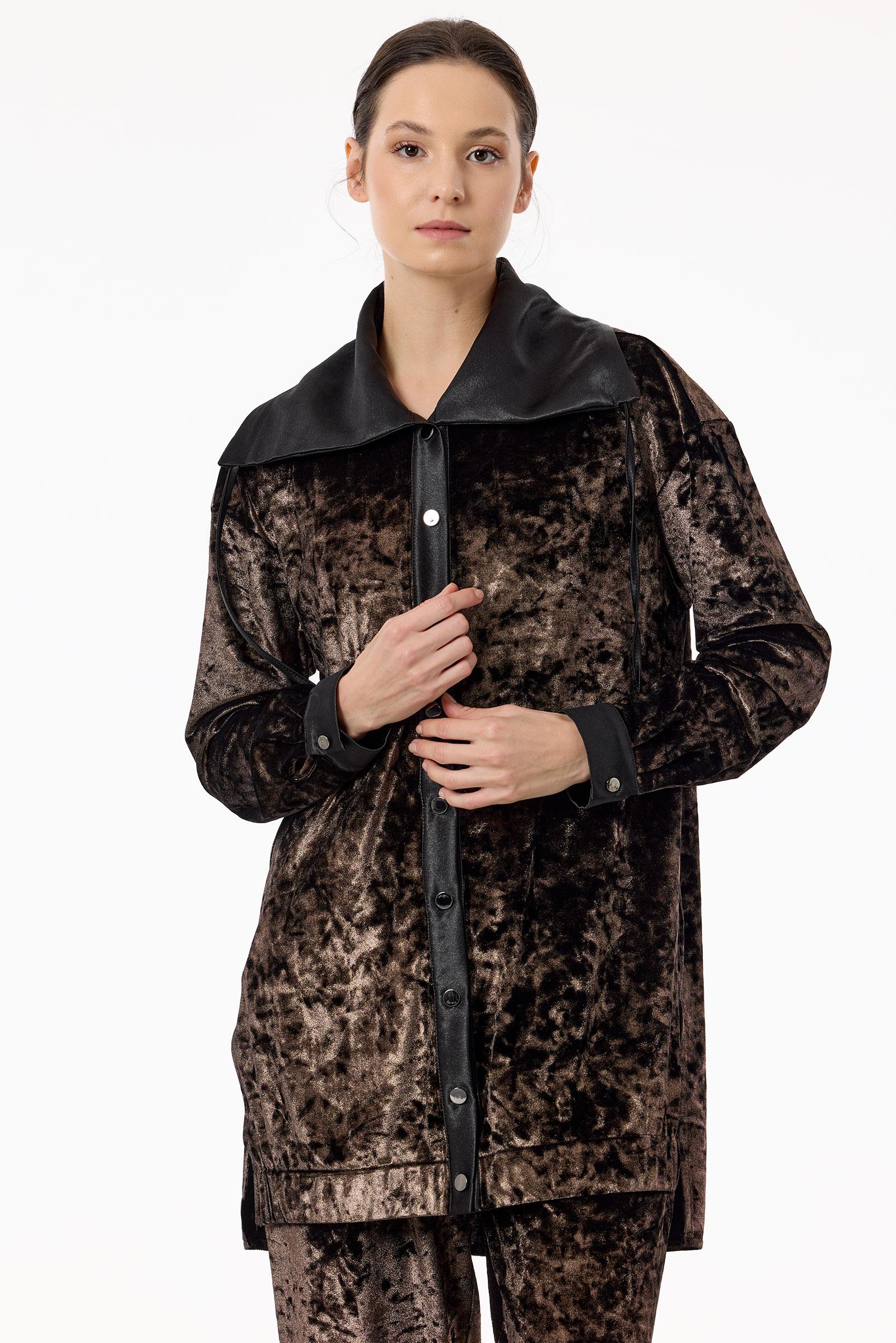 Önden Çıtçtlı Kadife Pantolonlu Takım KAHVE