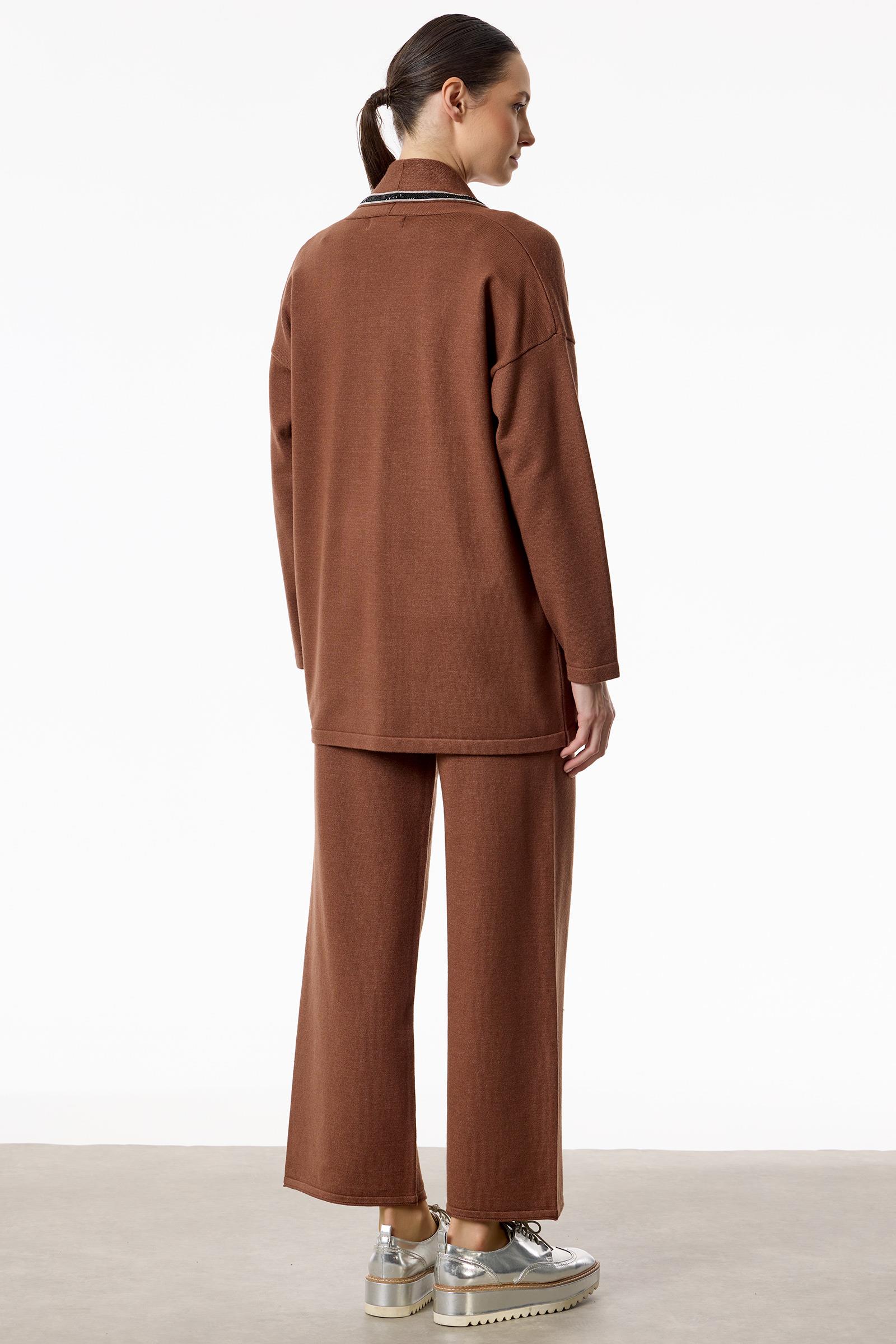 Önü Taş Şeritli 3'lü Triko Takım KAHVE