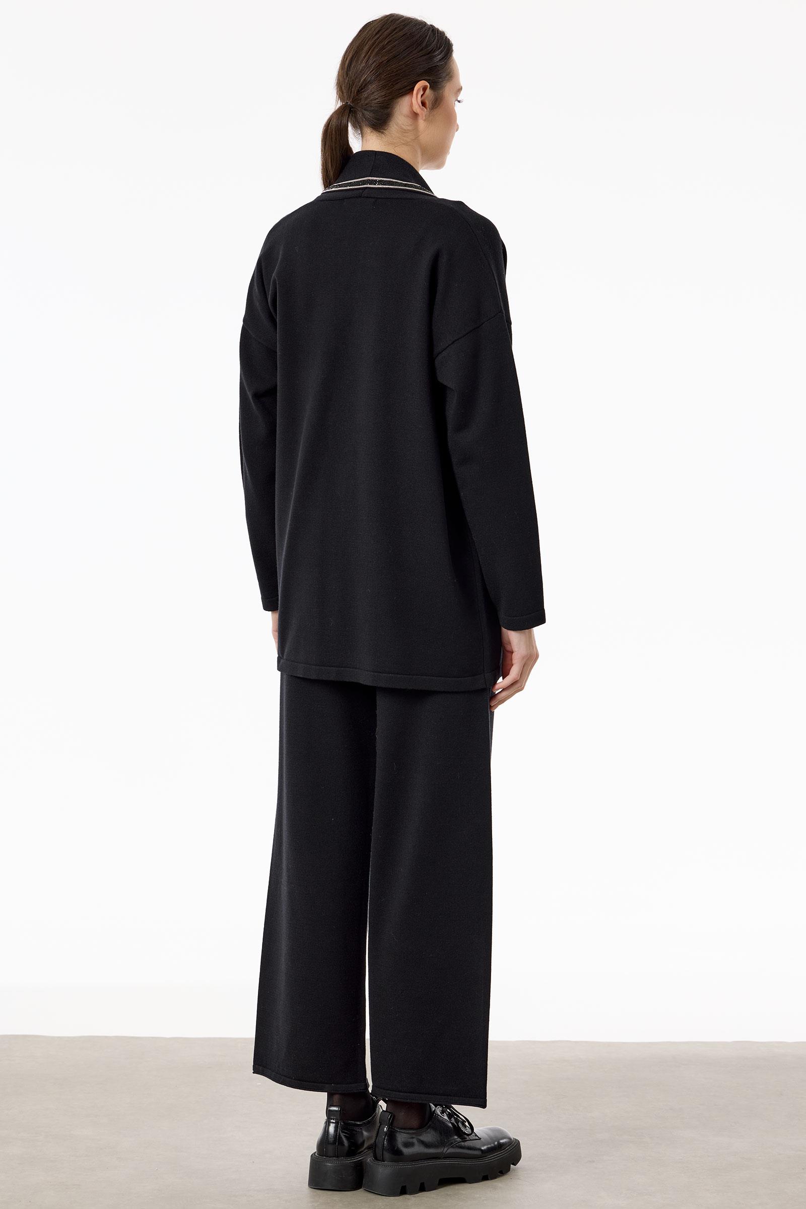 Önü Taş Şeritli 3'lü Triko Takım SİYAH