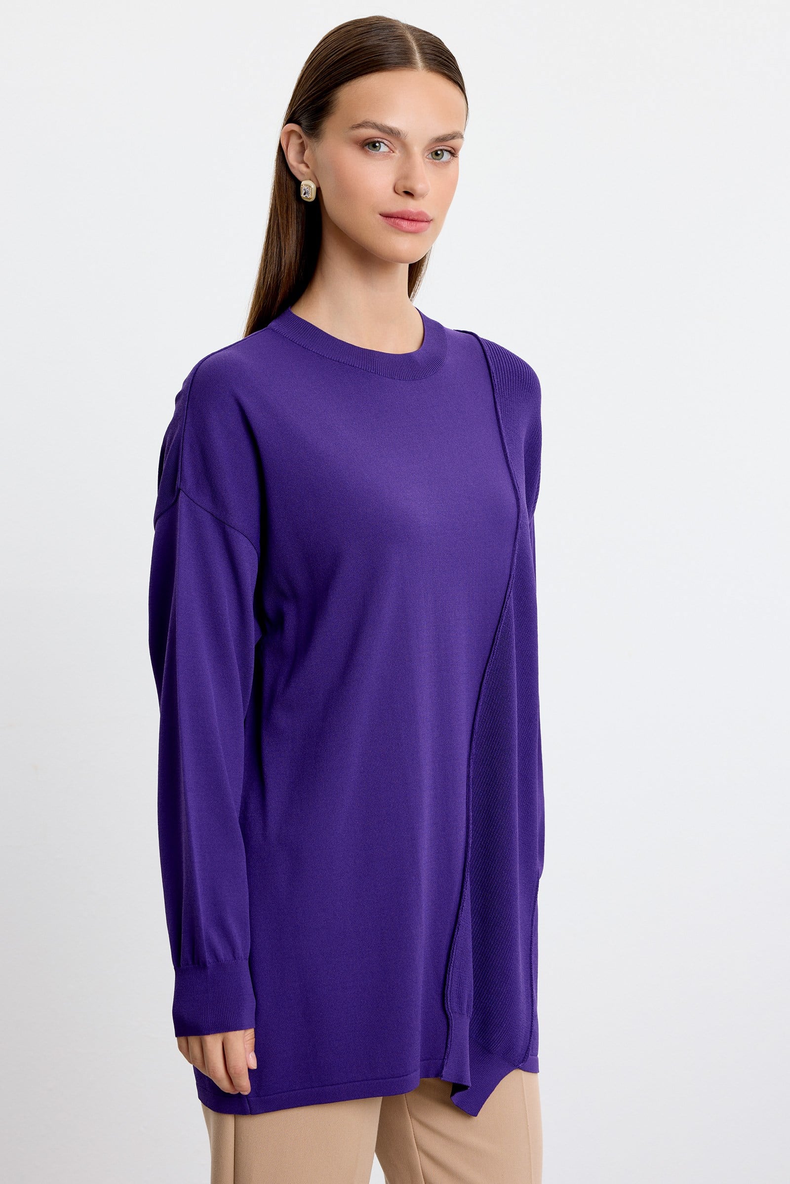 Örgü Detaylı Rayon Tunik AÇIK MOR