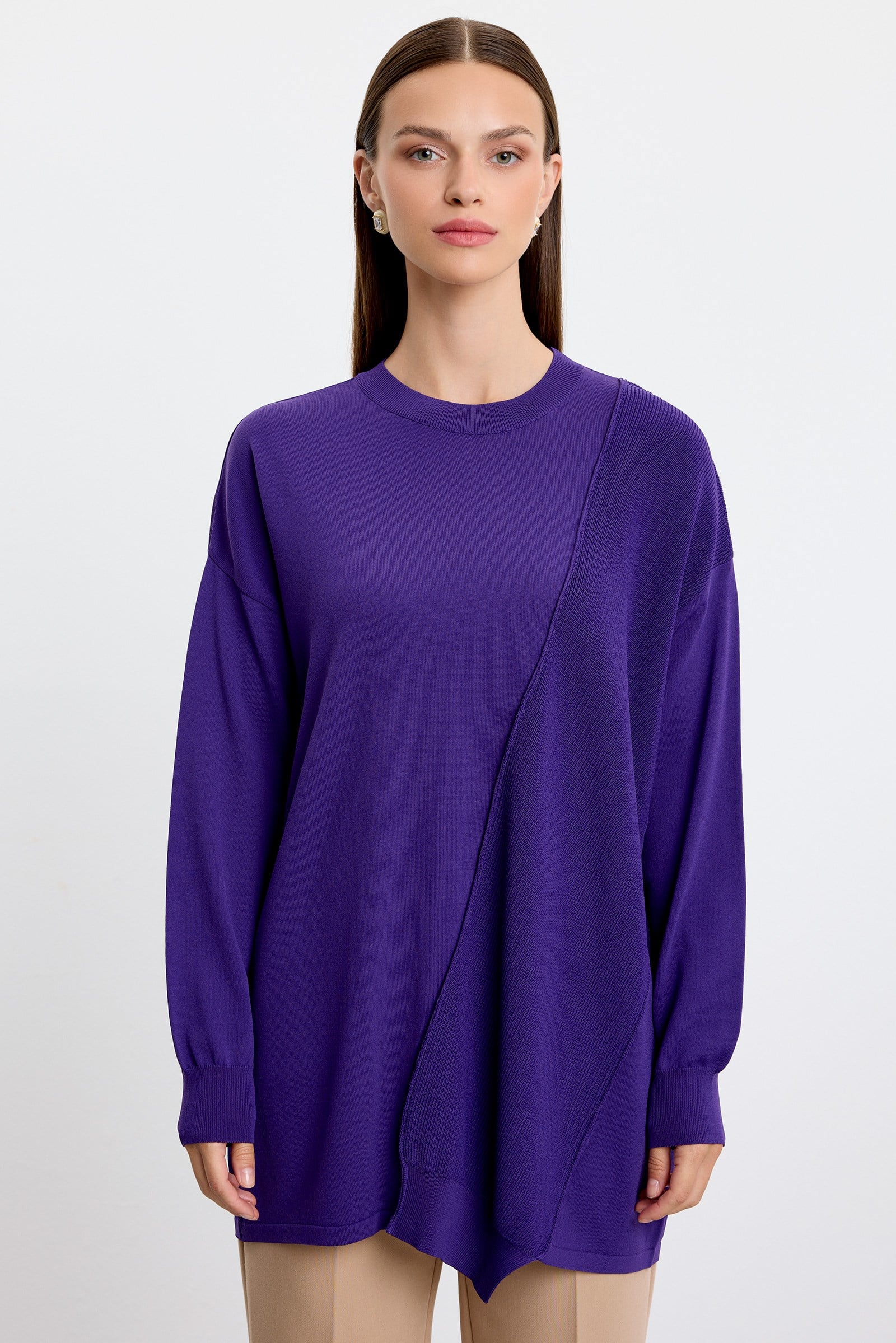 Örgü Detaylı Rayon Tunik AÇIK MOR