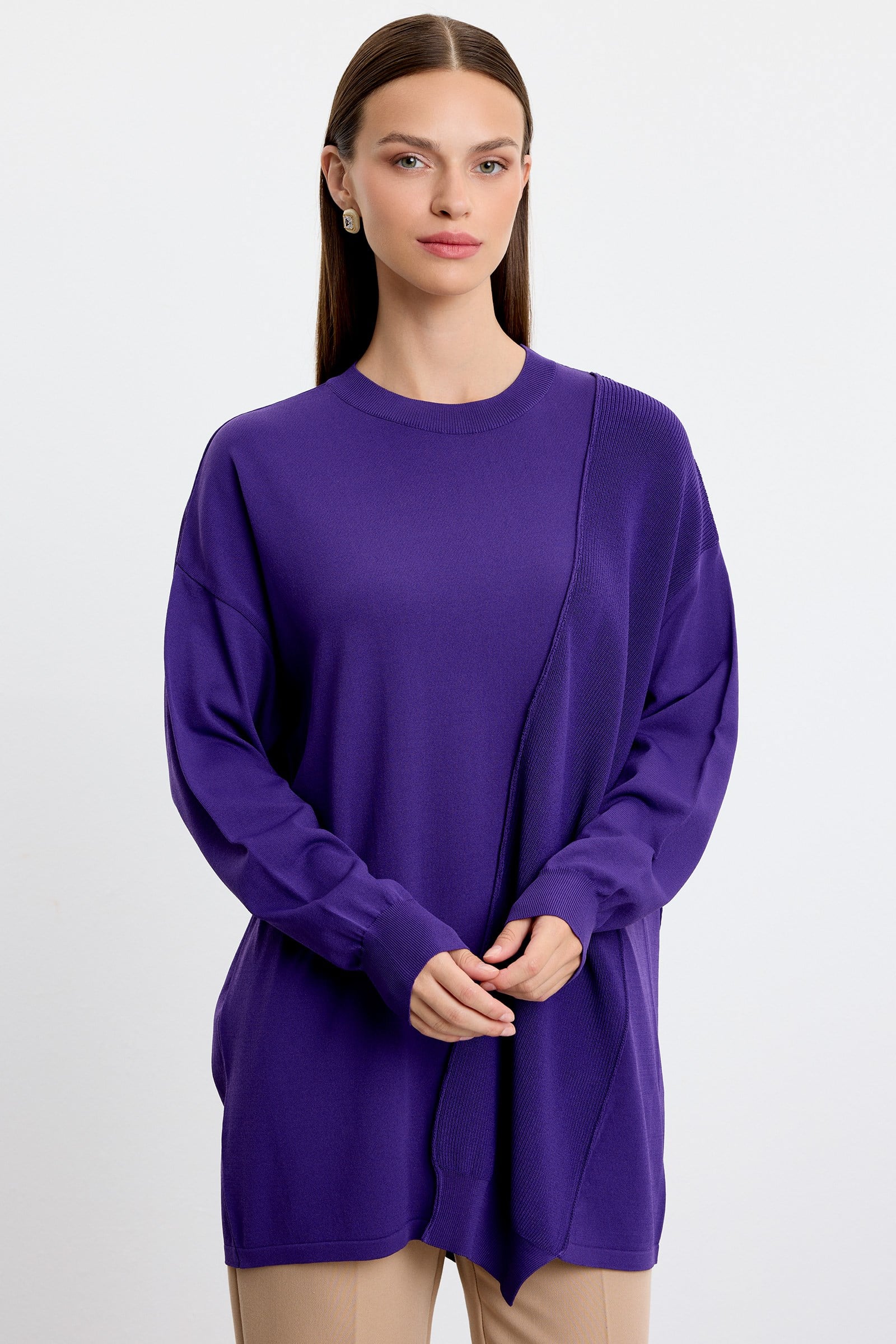 Örgü Detaylı Rayon Tunik AÇIK MOR