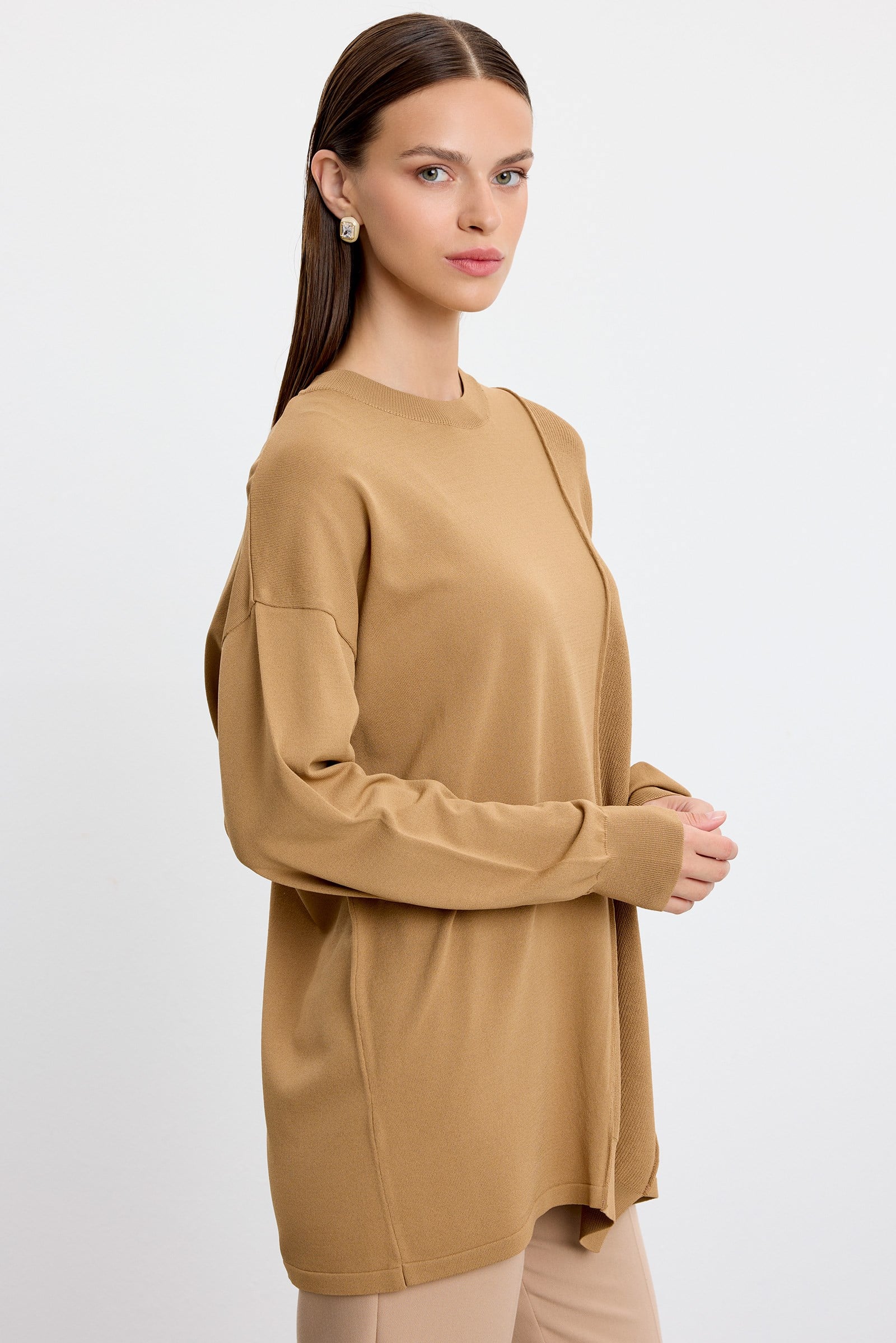 Örgü Detaylı Rayon Tunik CAMEL