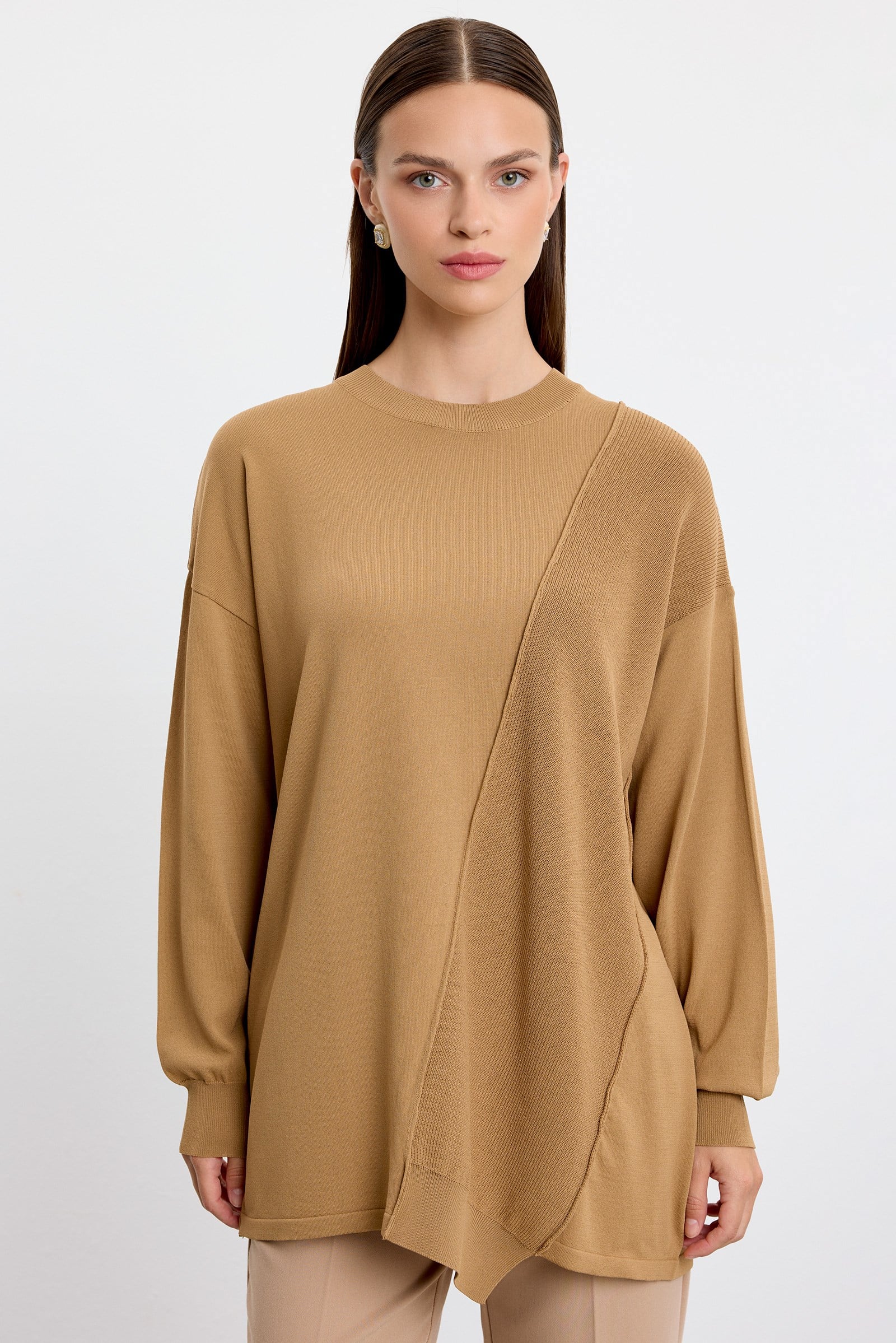 Örgü Detaylı Rayon Tunik CAMEL