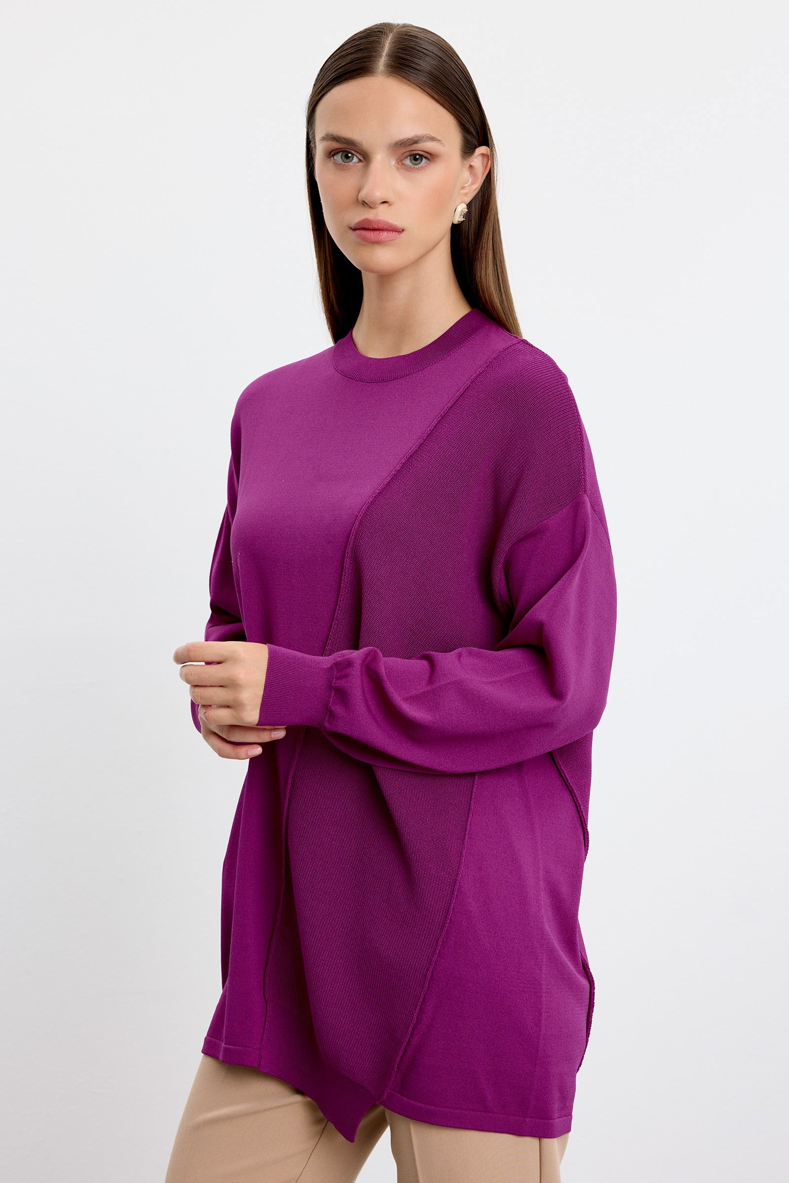 Örgü Detaylı Rayon Tunik FUŞYA