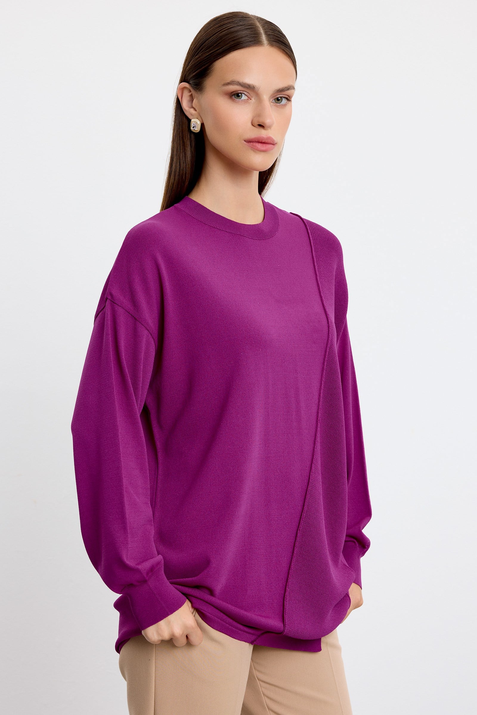 Örgü Detaylı Rayon Tunik FUŞYA