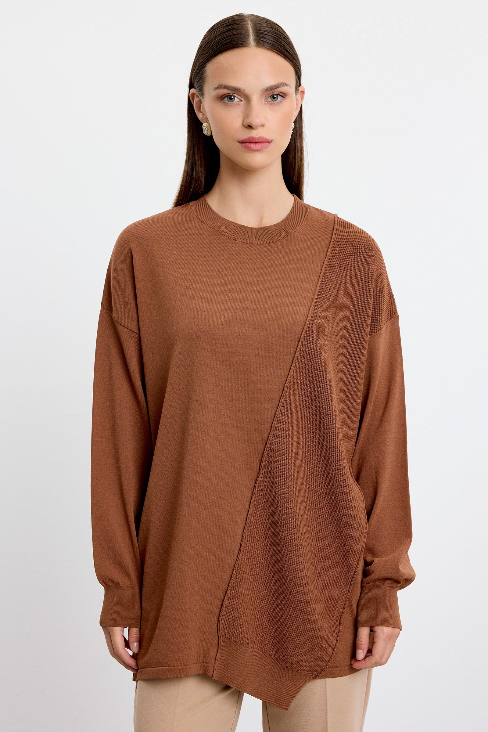Örgü Detaylı Rayon Tunik KAHVE