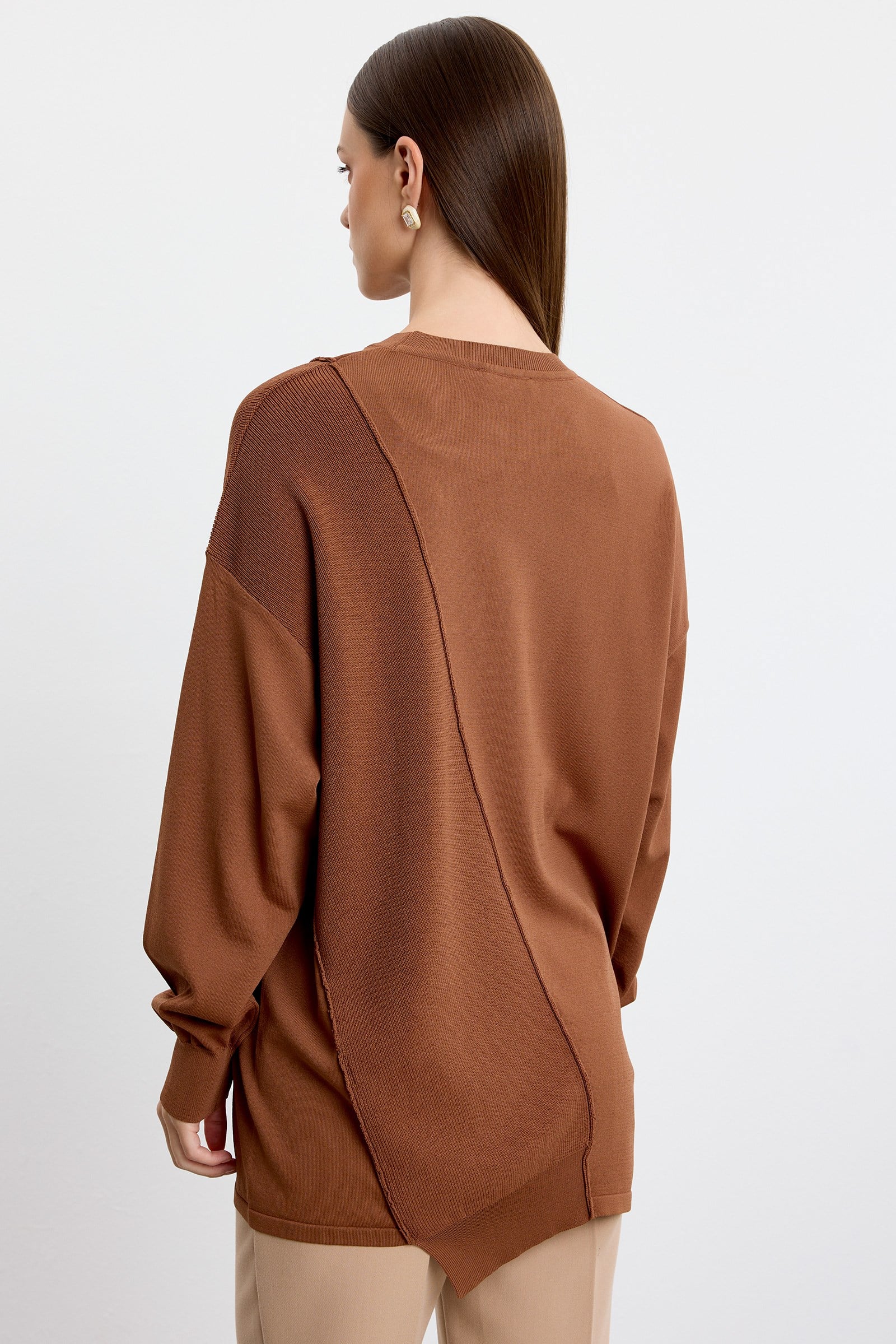 Örgü Detaylı Rayon Tunik KAHVE