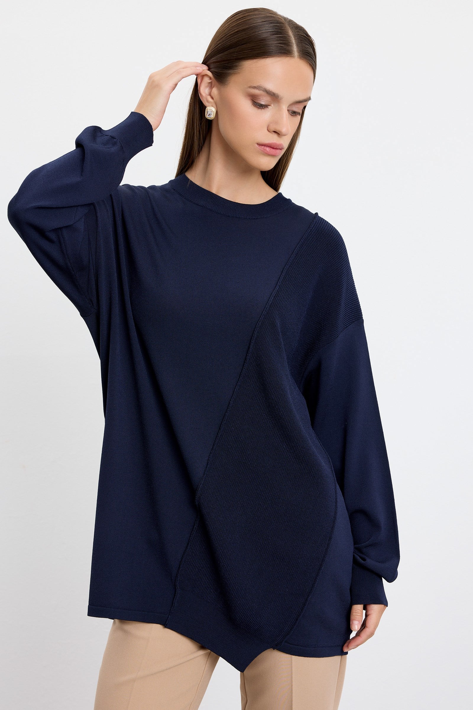 Örgü Detaylı Rayon Tunik LACİVERT