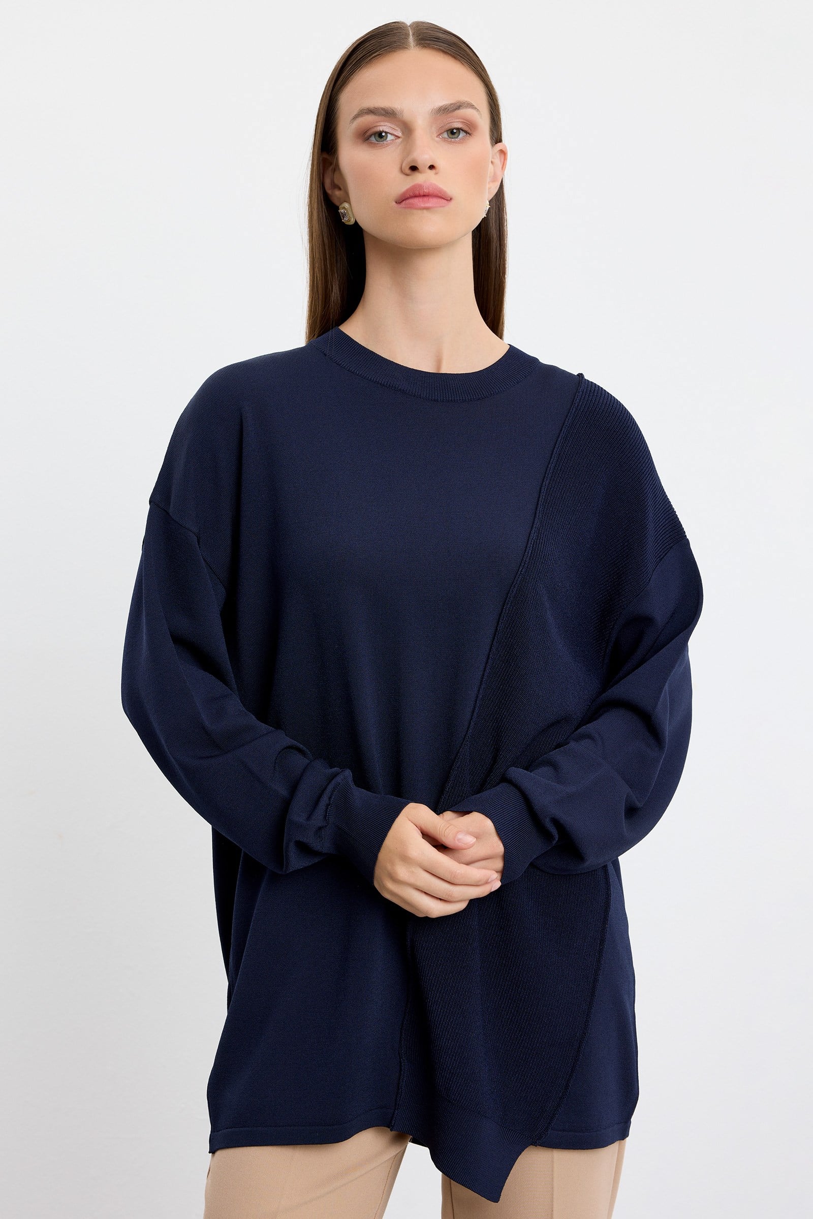 Örgü Detaylı Rayon Tunik LACİVERT