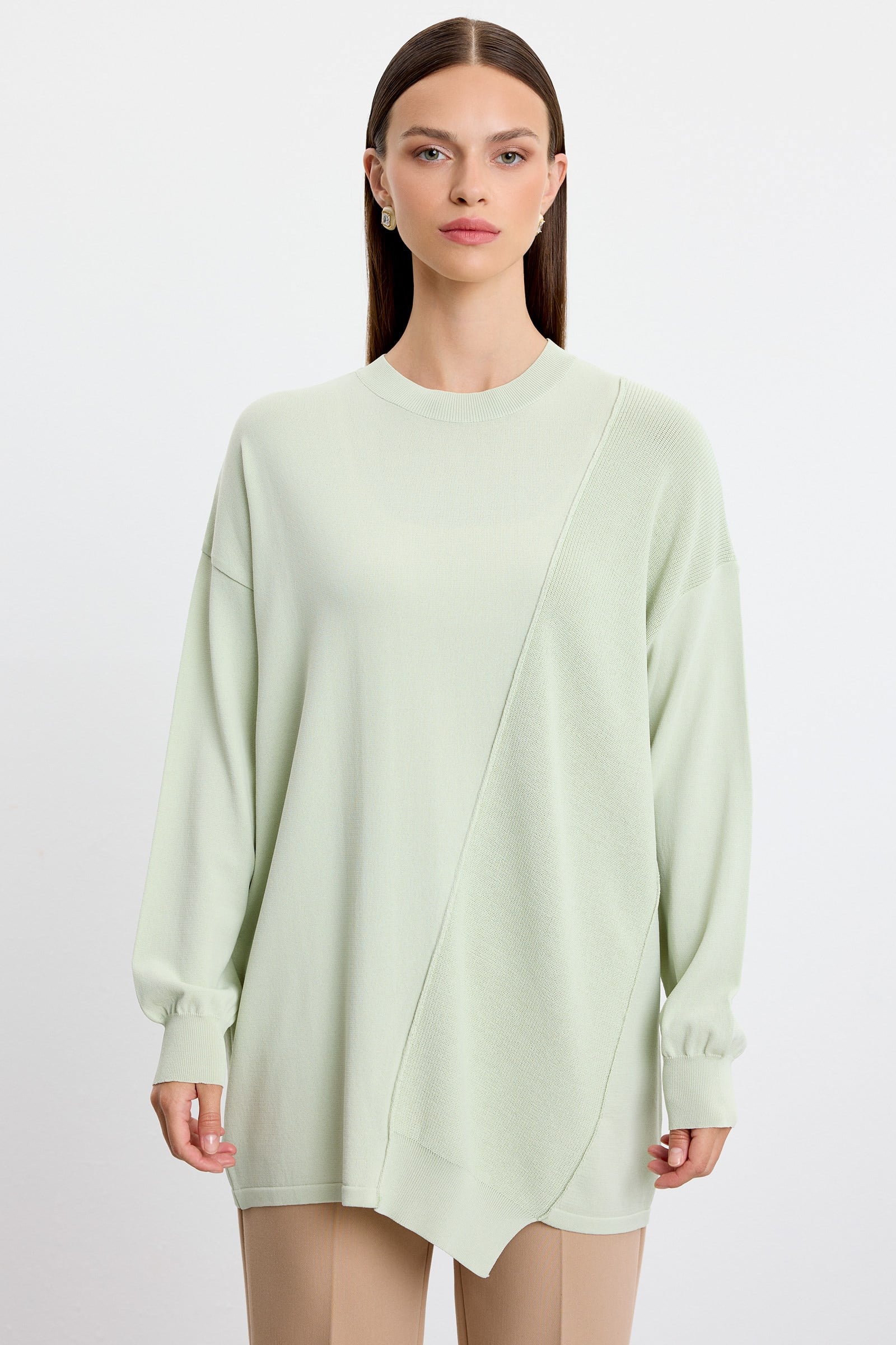 Örgü Detaylı Rayon Tunik MİNT YEŞİLİ