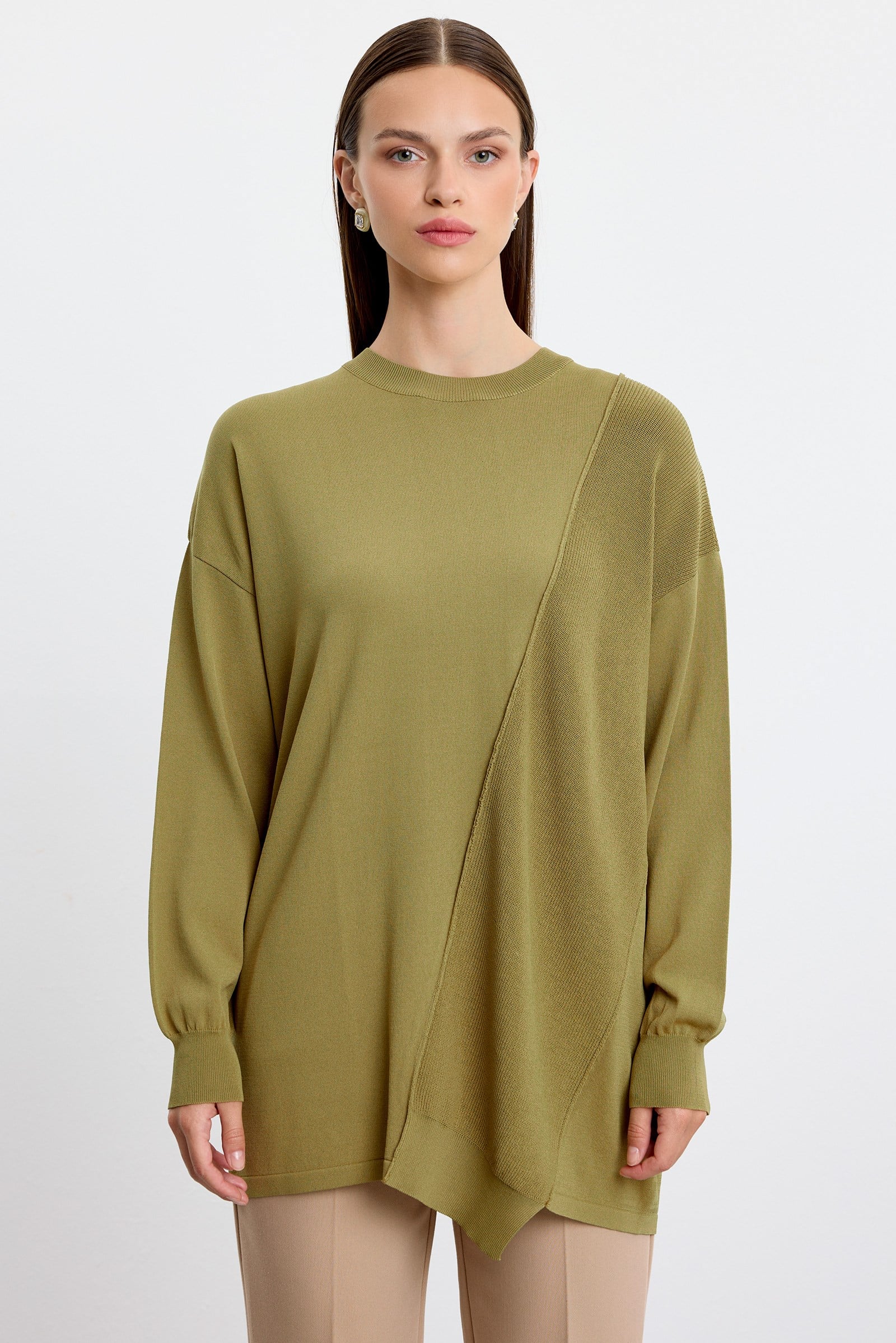 Örgü Detaylı Rayon Tunik OLİVE