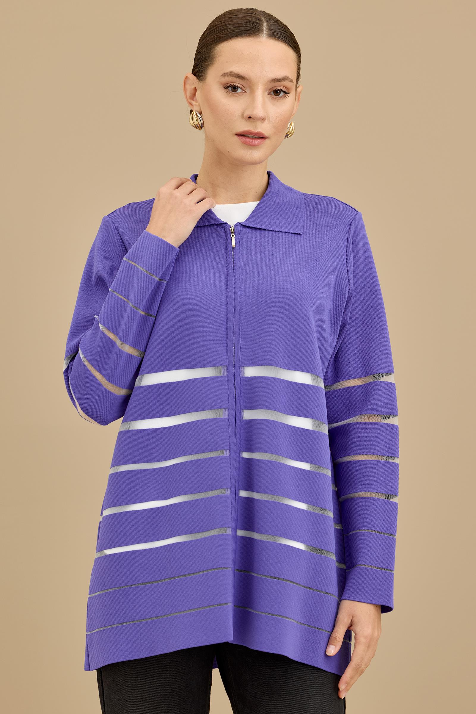Örgü Detaylı Triko Rayon  Hırka LİLA
